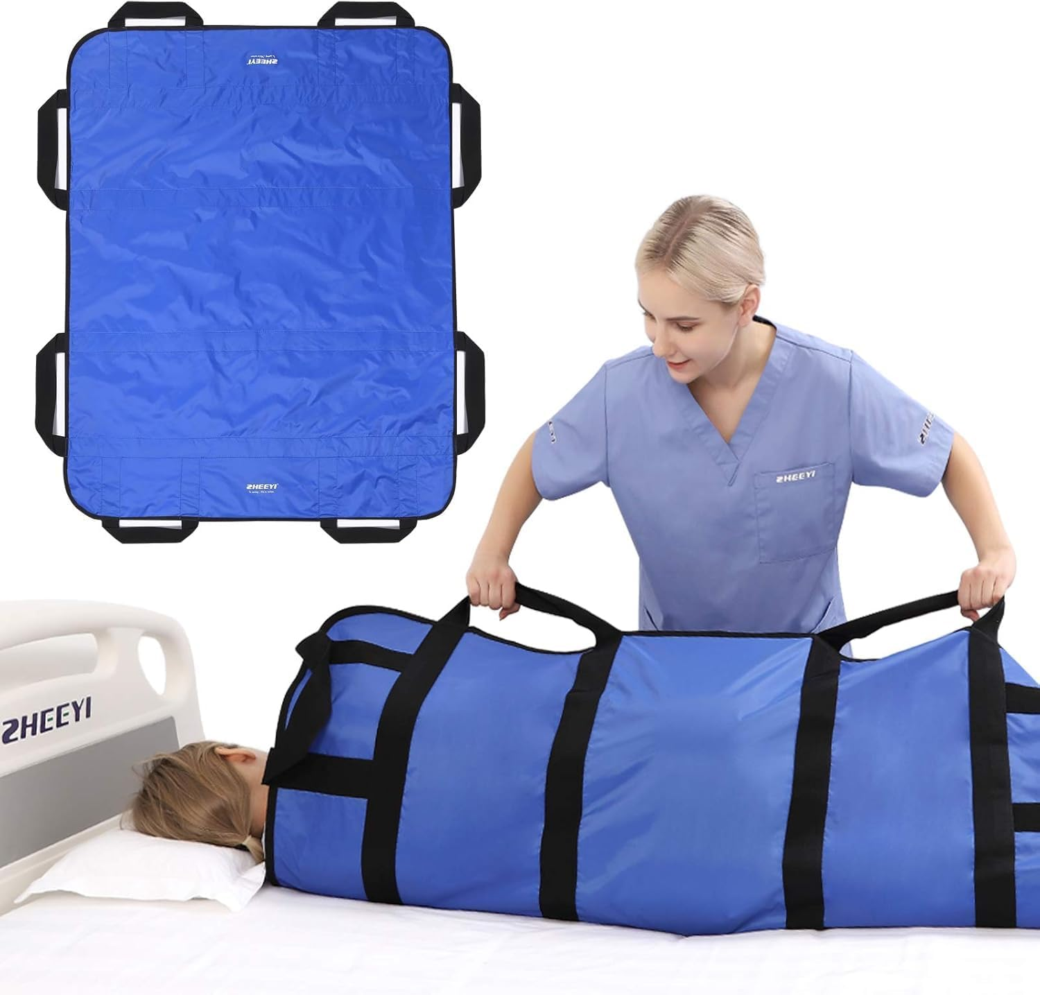 Positioning Bed Pads for Elderly, 48X40 Inch Slide Sheets for Moving Patients with Reinforced Handles, Reusable & Washable Patient Turning Device image number 1