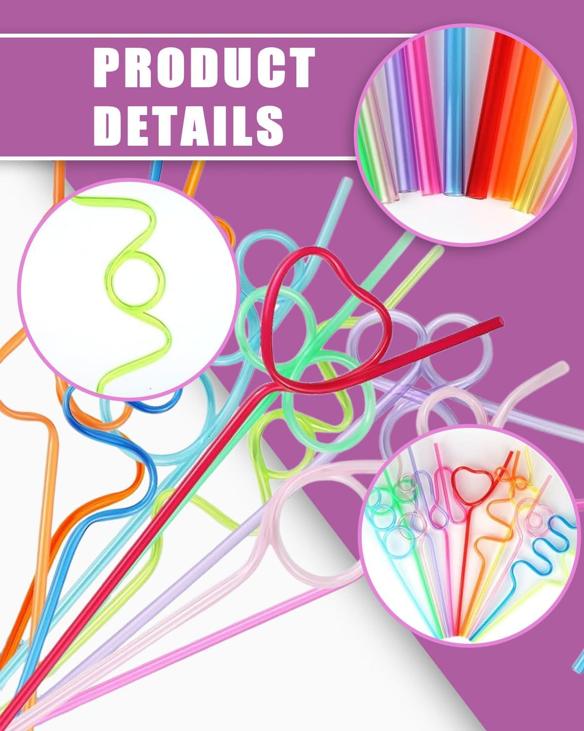 KGDUYC Pack of 12 Curly Shapes Straws, Colourful Plastic Long Reusable Straws for Cold Drinks, Cocktails, Children'S Birthday Parties, Weddings image number 5