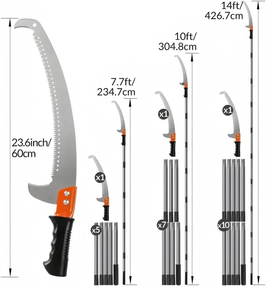 Pruning Saw, 4.3M Lightweight Manual Pole Pruner with Stainless Steel Blade - Effortless Tree Trimming & Branch Cutting for Forestry, Garden, Patio | Ergonomic Handle, Robust Construction (430Cm) image number 3