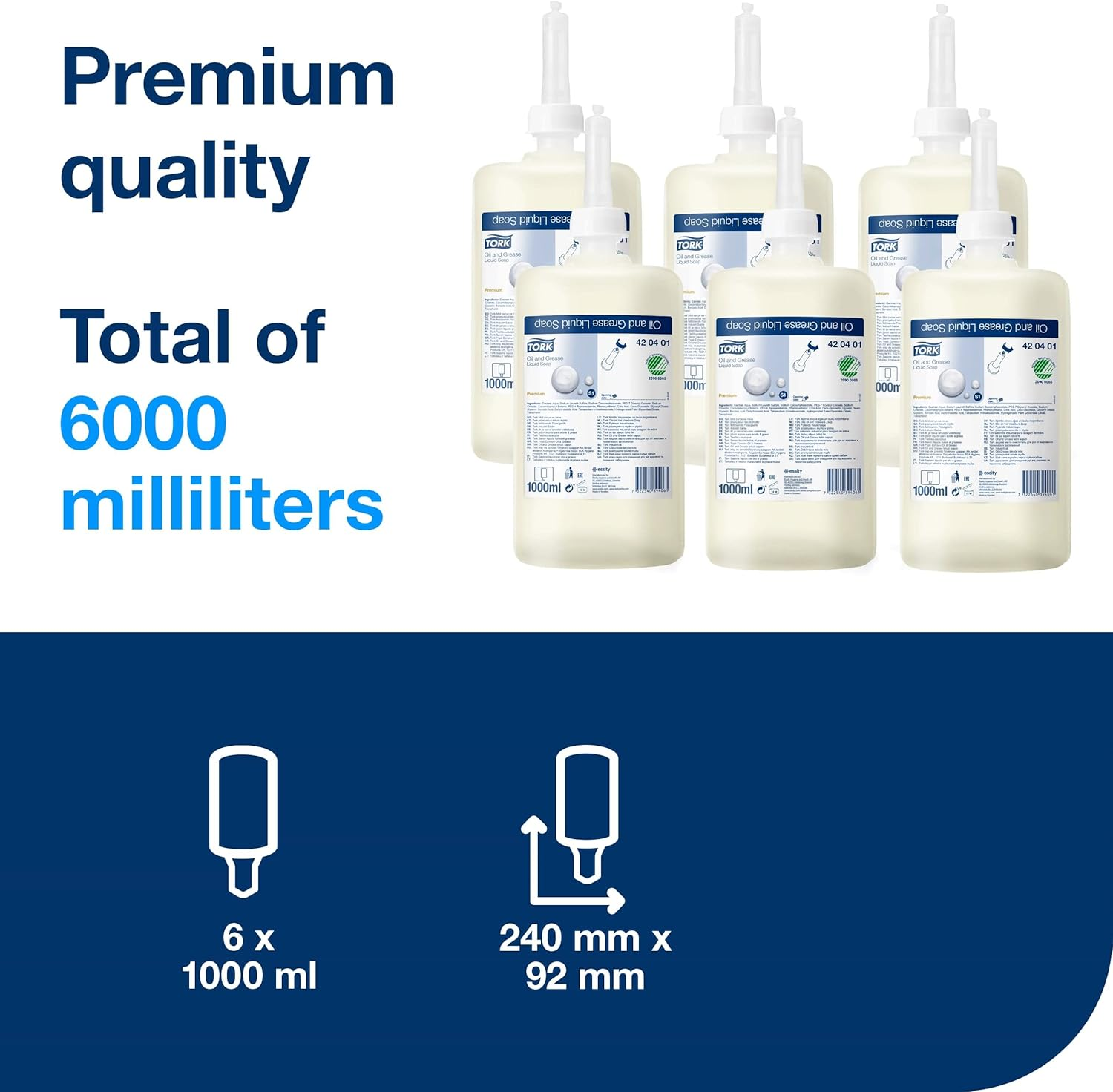 Tork Oil and Grease Liquid Soap S1, Dermatologically Tested, 1 X 1000Ml, 420401 image number 4