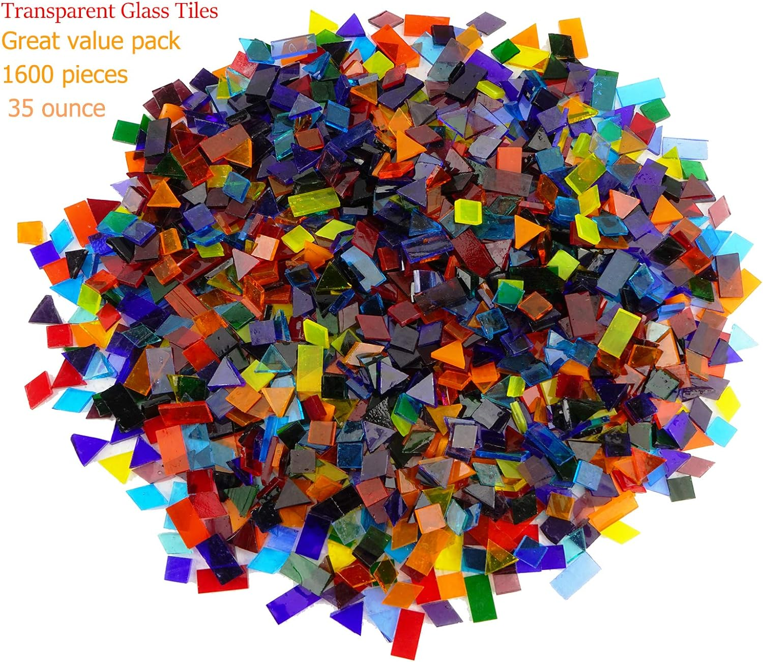 Lanyani 1600 Pieces Transparent Cathedral Glass Mosaic Tiles Pieces for Arts and Crafts Mixed Color Stained Glass Pieces, 4 Shapes Mixed image number 5