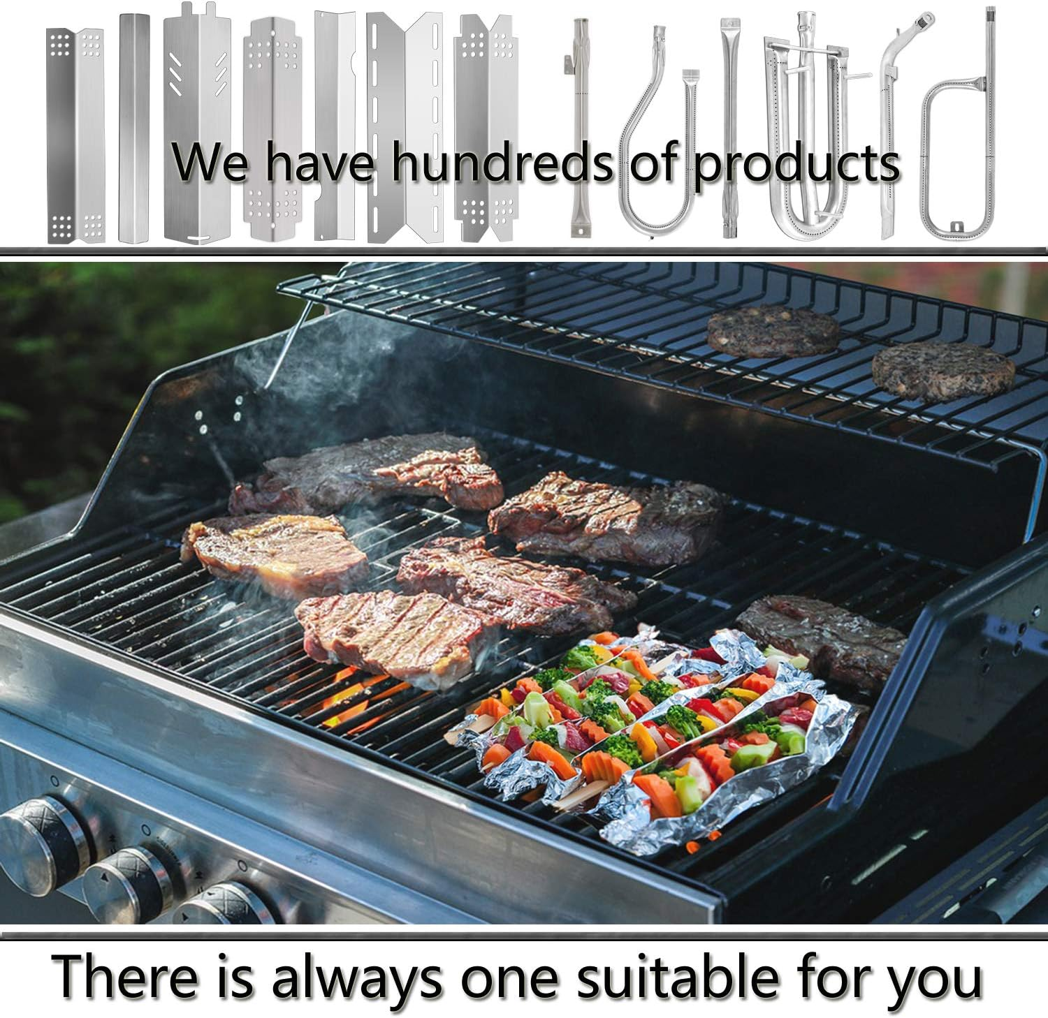 Kalomo 15 1/8 X 3 1/4&rdquo;Grill Heat Plates Parts for Master Forge 1010048 Models, Heat Shield Burner Cover Flame Tamer, Stainless Steel Gas Grill Heat Tent BBQ Gas Replacement Parts, Set of 4 image number 1