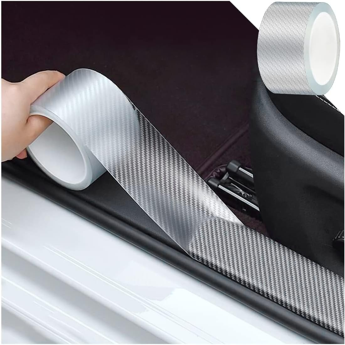 Car Door Edge Guards, Clear Invisible Carbon Fiber Auto Door Sill Protector, Anti-Collision Transparent Adhesive Strip Film, DIY Vehicle Door Trim Tape Accessories for Most Cars (5Cm*10M, White) image number 4