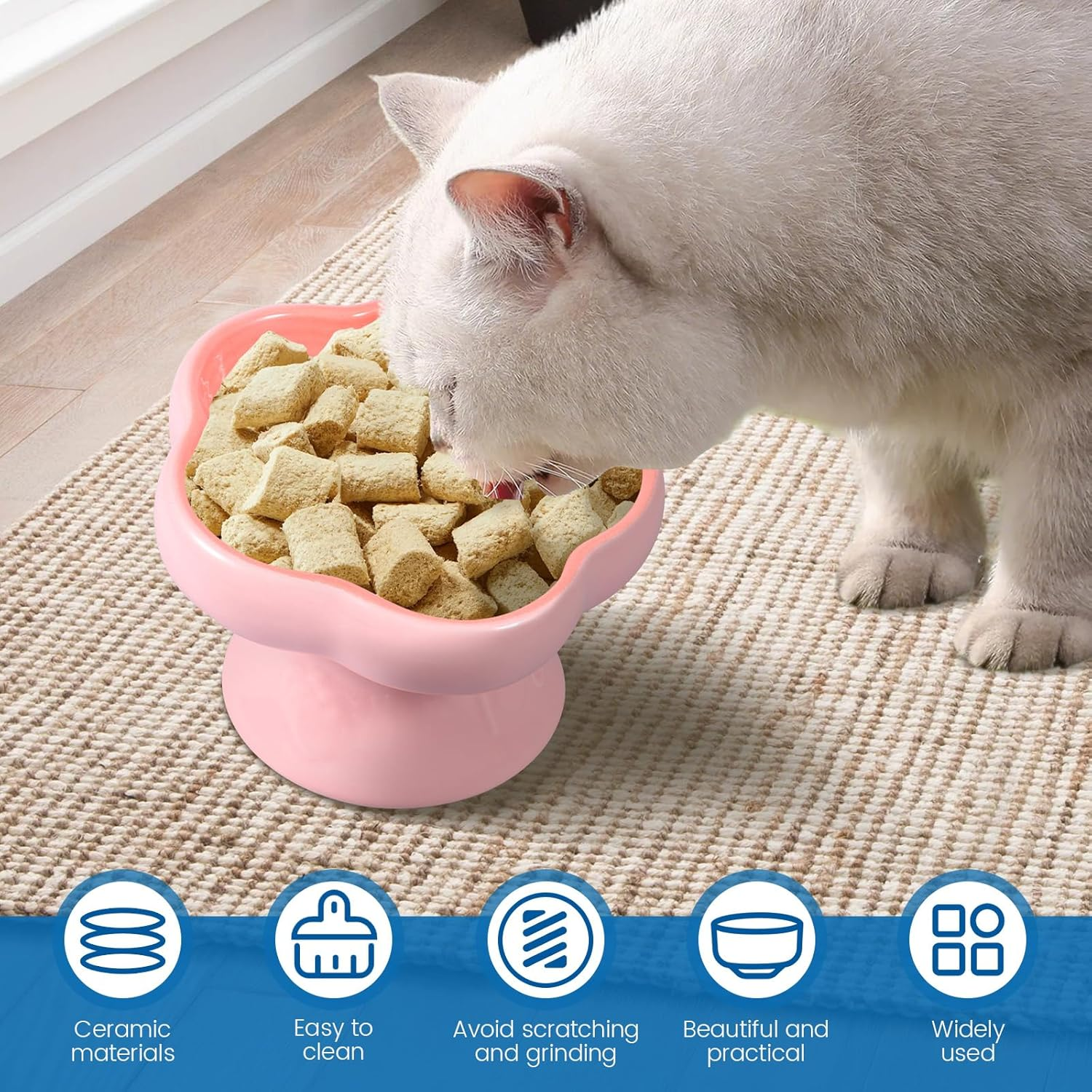 Ceramic Raised Cat Bowl-230 Ml 15&deg; Tilted Elevated Dog Feeder Bowl Pet Food Water Feeder Dish Dishwasher Safe for Pet Dog Cat(Pink,1) - Green image number 4