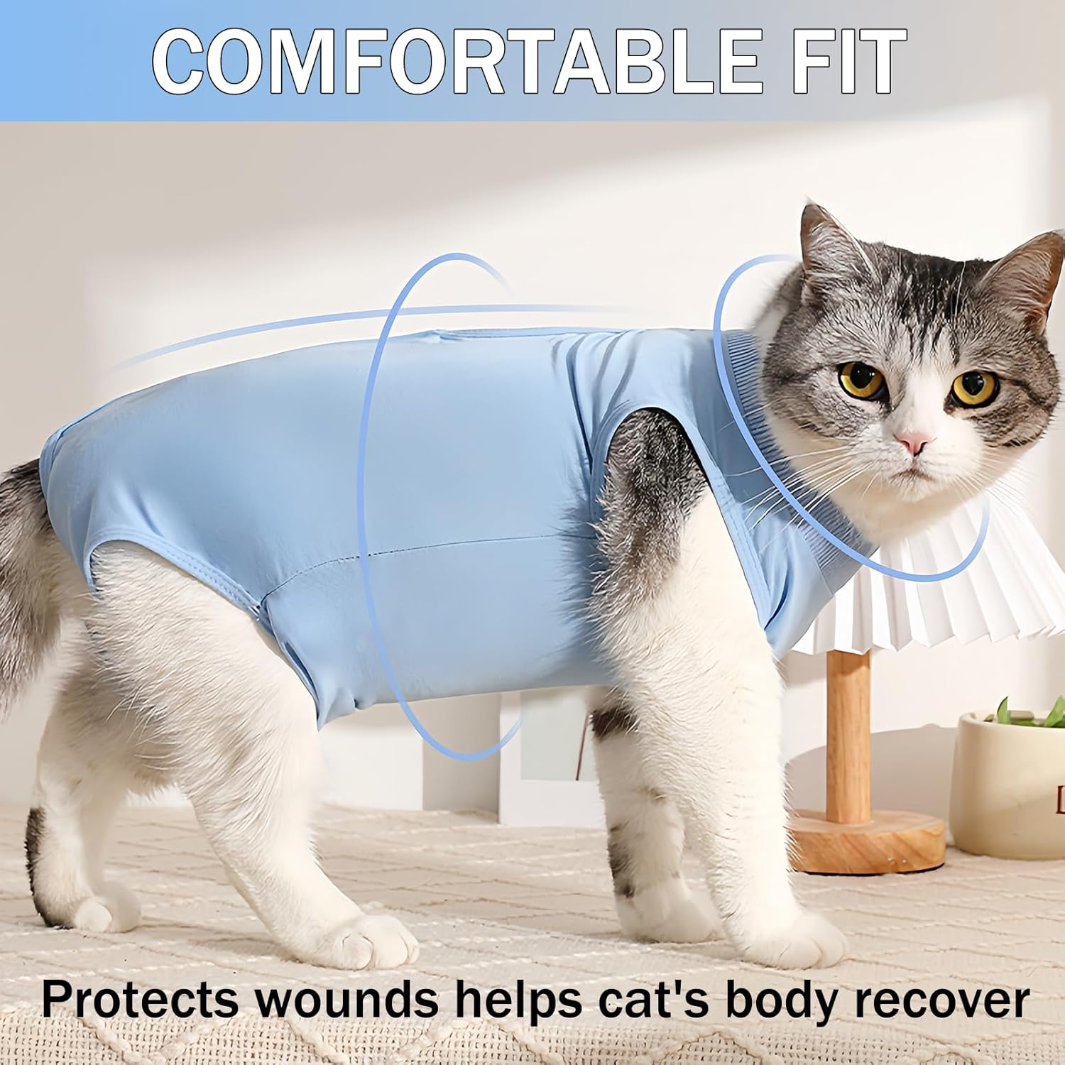 Cat Bodysuit after Surgery Body for Cats Clothing Anti-Licking for Abdominal Wounds Soft Blue M Code Number after Surgery Wear E-Collar Alternative for Cat, Abdominal Wounds or Skin Diseases image number 3