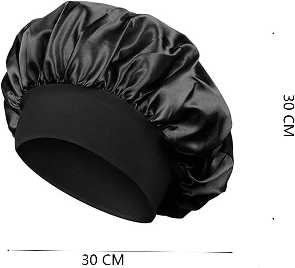 EOMECUIGAO Silk Hair Bonnet Nightcap 2PCS for Women Comfortable Sleep Bonnet to Keep Hair Neat(Black) image number 2