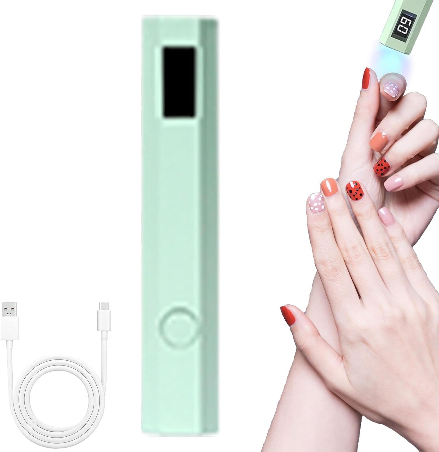Handheld UV Light for Gel Nails,Led Display Small Light Pen for Nails | Glue Dryer Lamp with 2 Timer Settings, Cordless Handheld Nail Tool for Adults Women