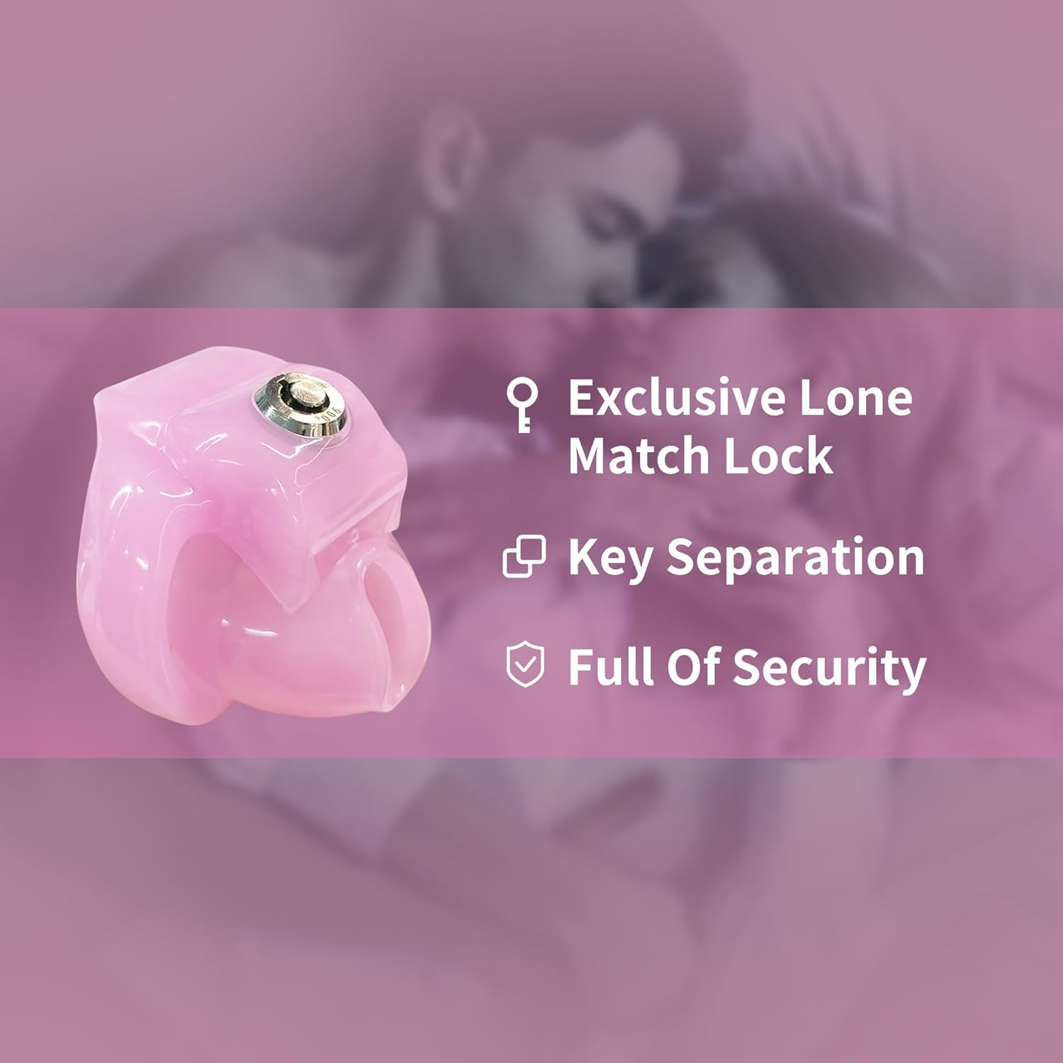 Male Chastity Devices Chastity Cage Cock Cage Button Lock and Exclusive Keys with 3 Active Rings Click & Locked Key Penis Cock Cage for Men Pink Color image number 4