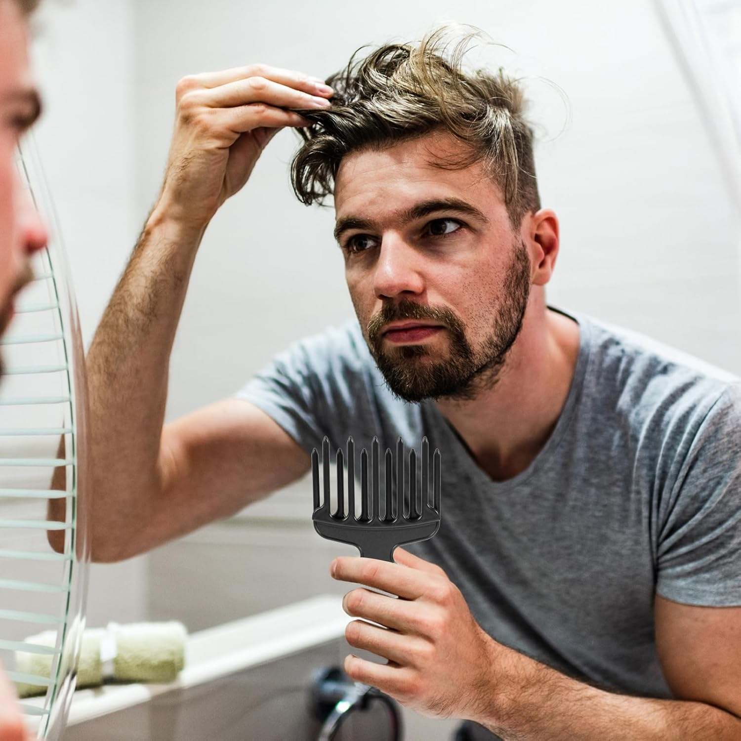 1 X Finger Styler Afro Comb, Coarse, Curling Comb, Natural Curls, Hair Comb for Curls, Afro Comb, Afro Pick for Hairdressing Salon at Home, Black