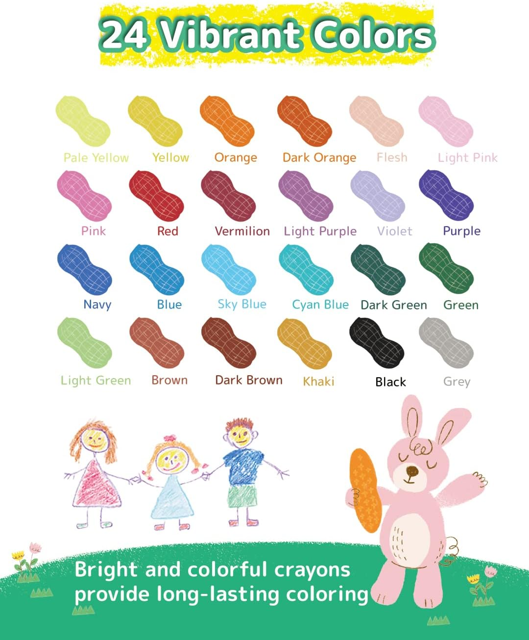 Peanut Crayons for Kids, 24 Colors Washable Toddler, Non-Toxic Baby Art Supplies for Ages 1-8, Coloring Set image number 3