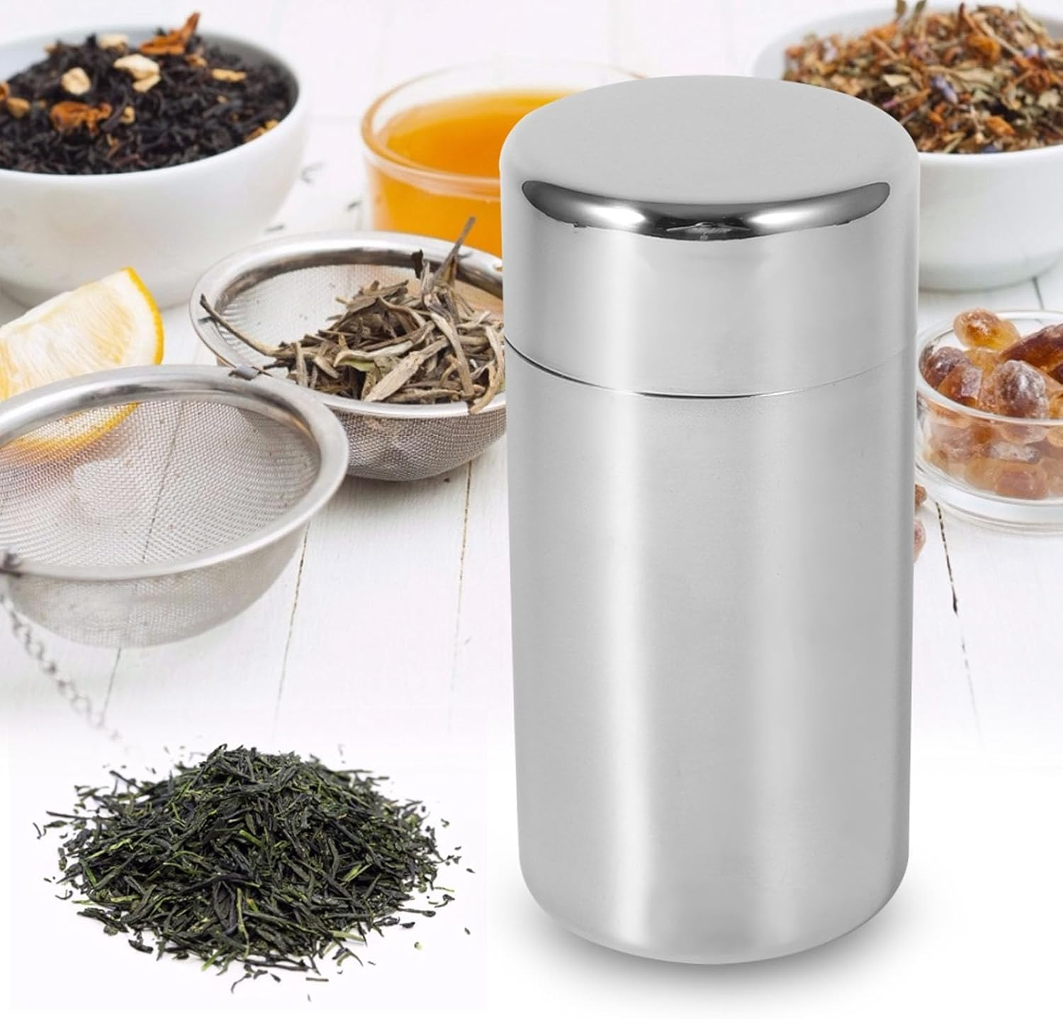 Airtight Tea Canister for Coffee and Tea Storage - Stainless Steel Tea Tins Canister Home Kitchen Canisters for Tea Coffee Sugar Storage (L)