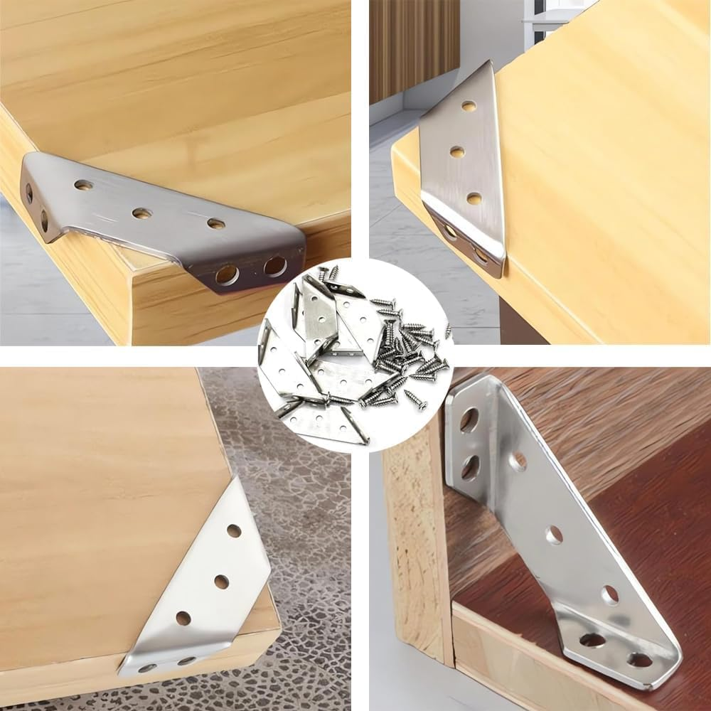 Stainless Steel Angle Corner Brackets, 20Pcs Angle Corner Bracket Triangle Corner Brace Stainless Steel Corner Connector Furniture Corner Connector, Stainless Steel Furniture Corner Connector image number 1