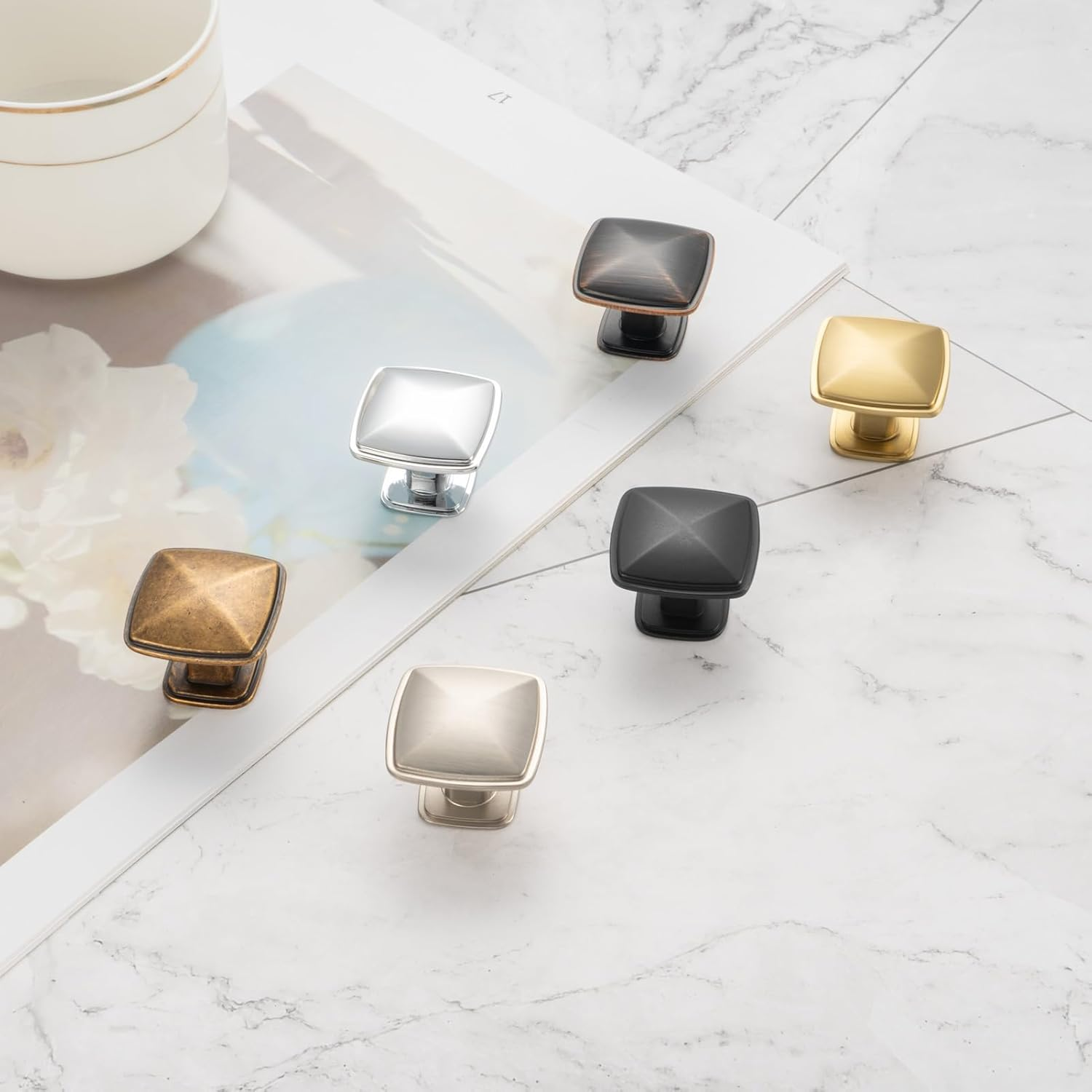 KOOFIZO Stepped Square Cabinet Knob - Antique Brass Pull Handle (31Mm / 1.2 Inch), 10-Pack for Kitchen Cupboard Door, Bedroom Dresser Drawer, Bathroom Wardrobe Hardware image number 2