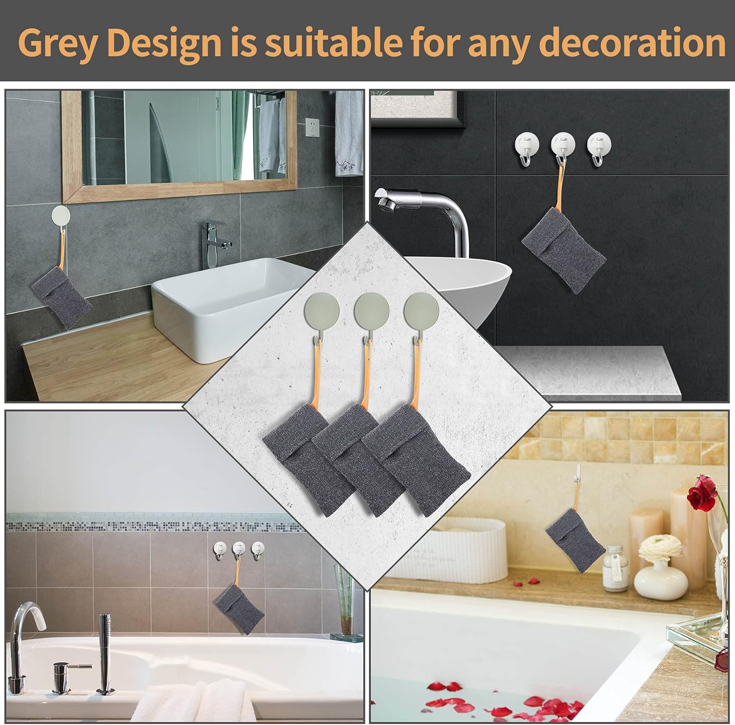 Antimbee 6-Pack Soap Pocket Exfoliating Soap Saver Pouch, Body Scrubber Rough Sponge Exfoliator for Bath or Shower, Gray Mesh Bar Soap Foam Lather Pouch image number 1