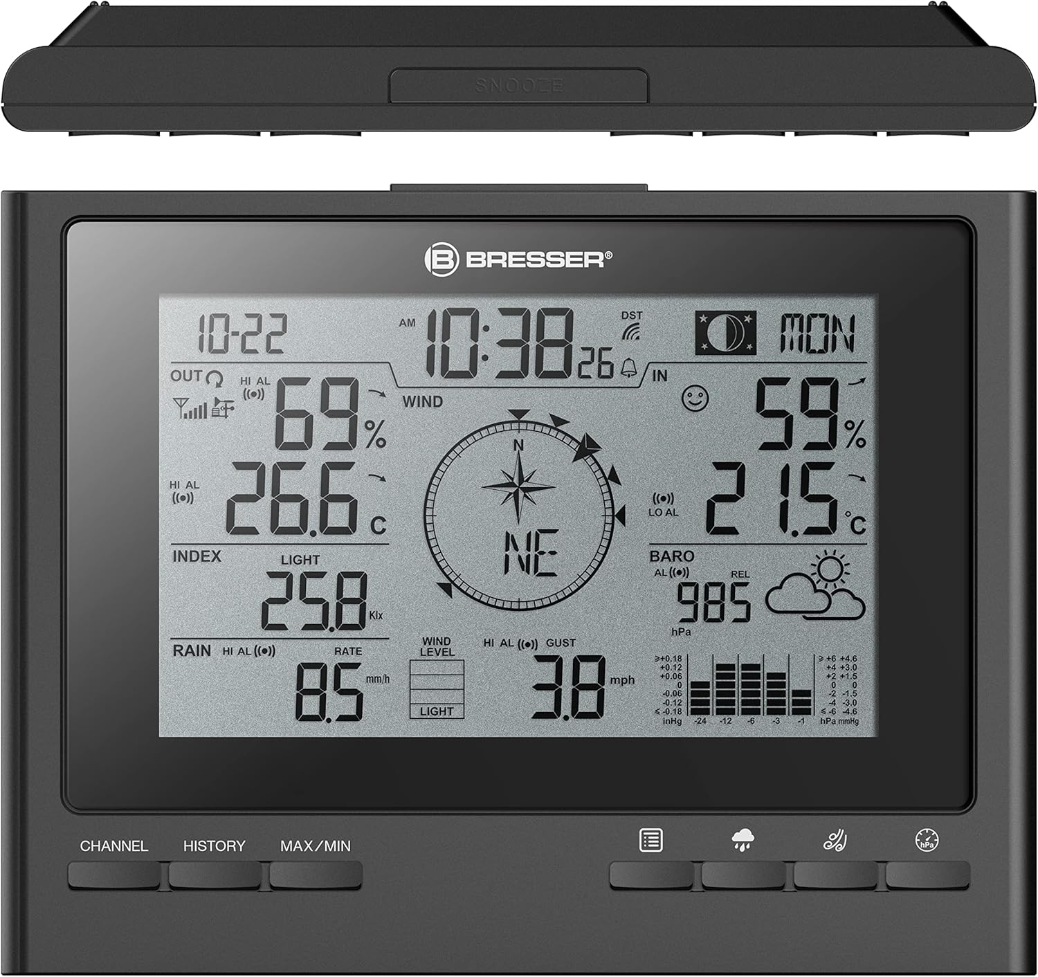 Bresser Climatescout Wireless Weather Station with Outdoor Sensor 7-In-1 Weather Centre with Professional Outdoor Sensor, Black
