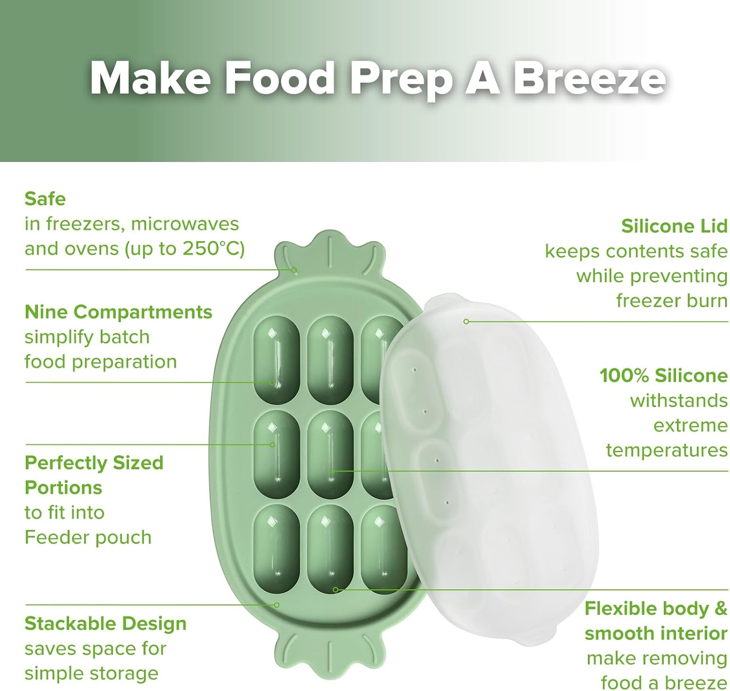 Haakaa Baby Popsicle Mold - Baby Food Maker & Breastmilk Teething Freezer Tray - BPA Free Silicone-Green image number 6