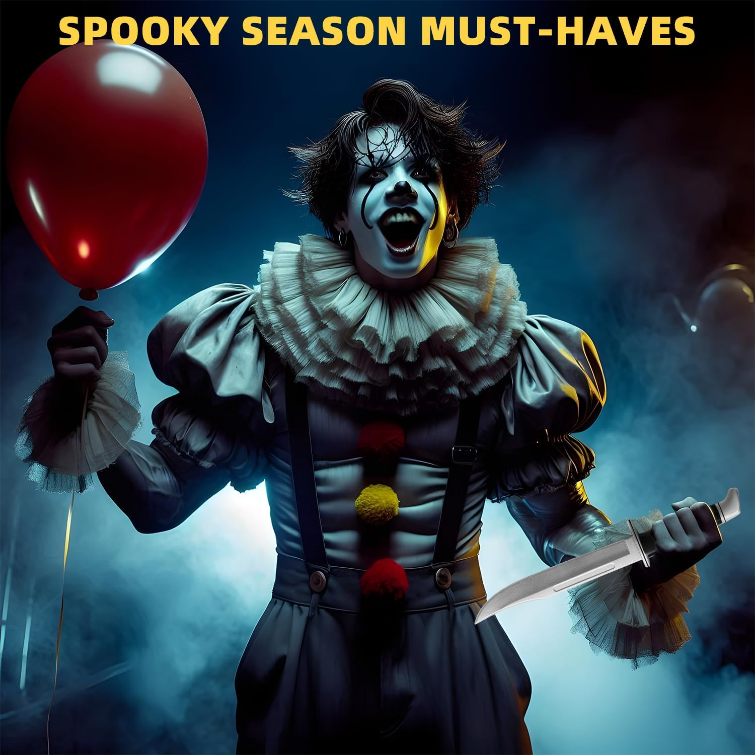 Inin 13.5" Halloween Fake Rubber Knife,Safe Cosplay & Martial Arts Practice Prop,Ideal Halloween Costume Knife Decor. Black image number 4