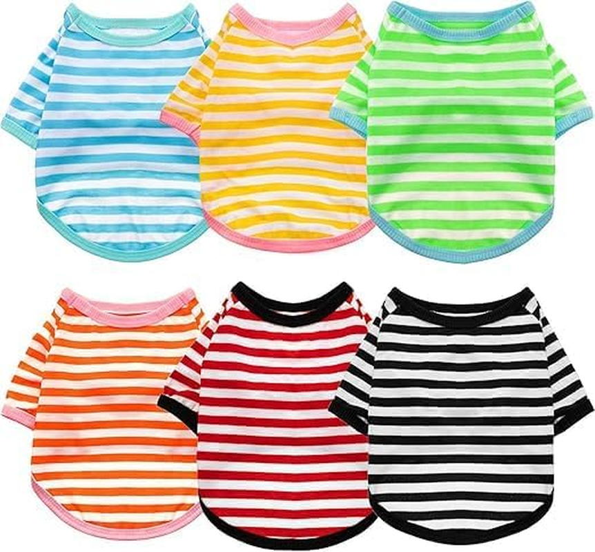 Dog Spring, Summer and Autumn T-Shirt Pet Shirt Thin Section, 6 Pieces of Striped Sportswear (M) image number 1