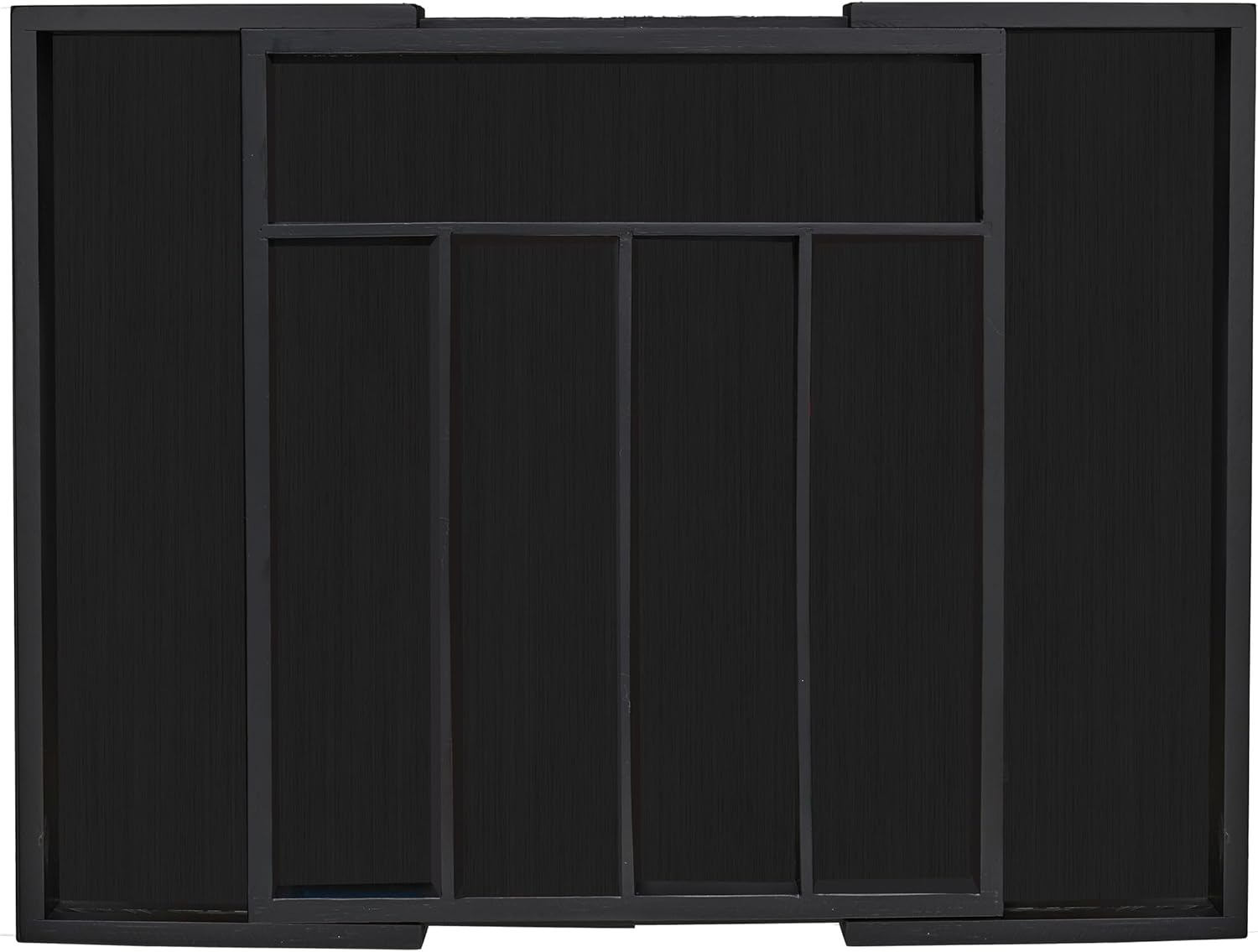 Relaxdays Bamboo Cutlery Tray, Extendable, 7 Compartments, for Utensils, 5.5 X 31.5-48.5 X 37 Cm, Drawer Insert, Black image number 1