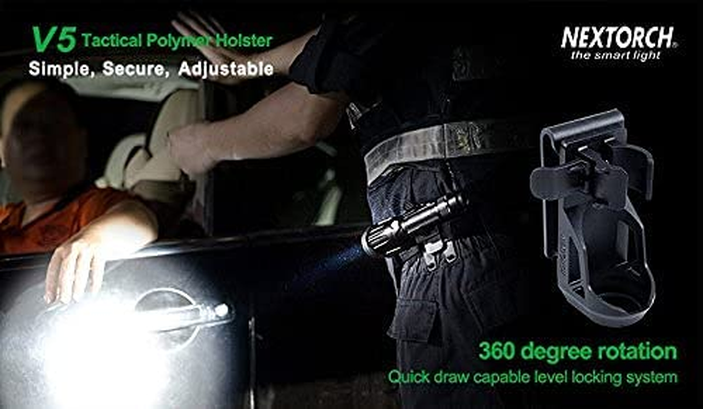 Nextorch V5 Tactical Torch Pouch Holder, 360 Degree Rotation Adjustable Flashlight Holster for Belt with Lever Side Lock System for 1"-1.25" Diameter Flashlight, Black image number 3