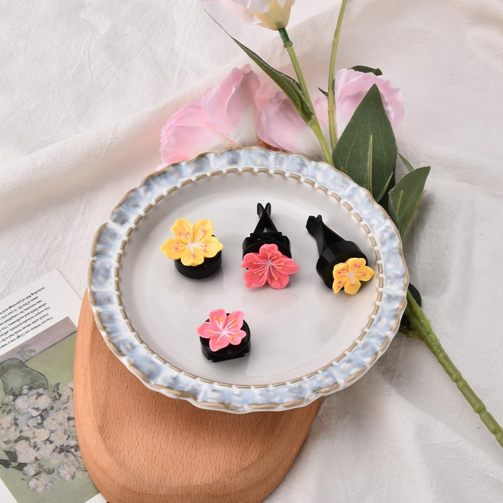 Flower Air Vent Clip Car Accessories for Women Car Air Freshener Clips Cute Rose Red Yellow Flowers Aesthetic Interior Decors for Girls New Driver Christmas Birthday Gift 4PCS image number 5