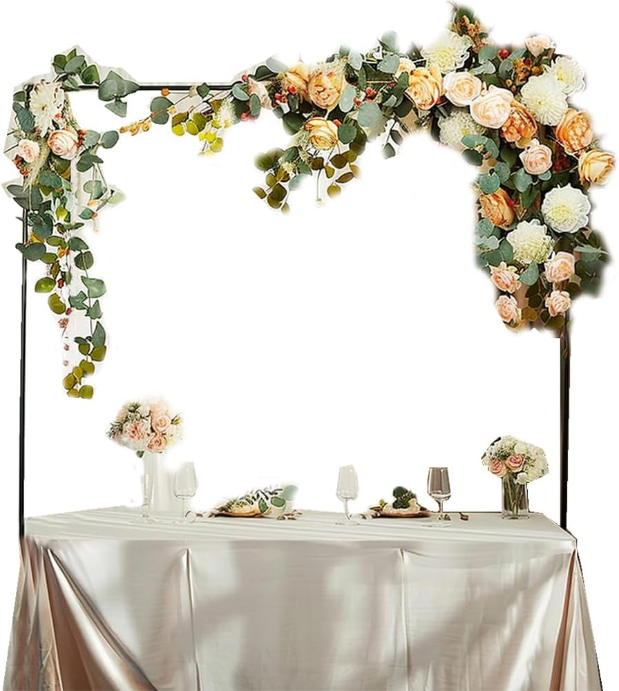 Wedding Arch Stand with Durable Material, Portable Rod Stand, Square Desktop Arch Bracket, Metal Balloon Flower Arch Stand, Decor Arch Holder for Wedding Birthday Party (Black, 2.42M) ﻿