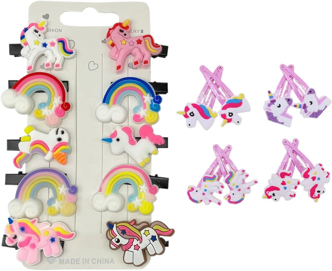 Pack of 18 Hair Clips Girls, Unicorn Butterfly Rainbow Flowers Hair Accessories, Cartoon Clips Children, Cute Hair Clip Small for Girls Children Baby Gift image number 4