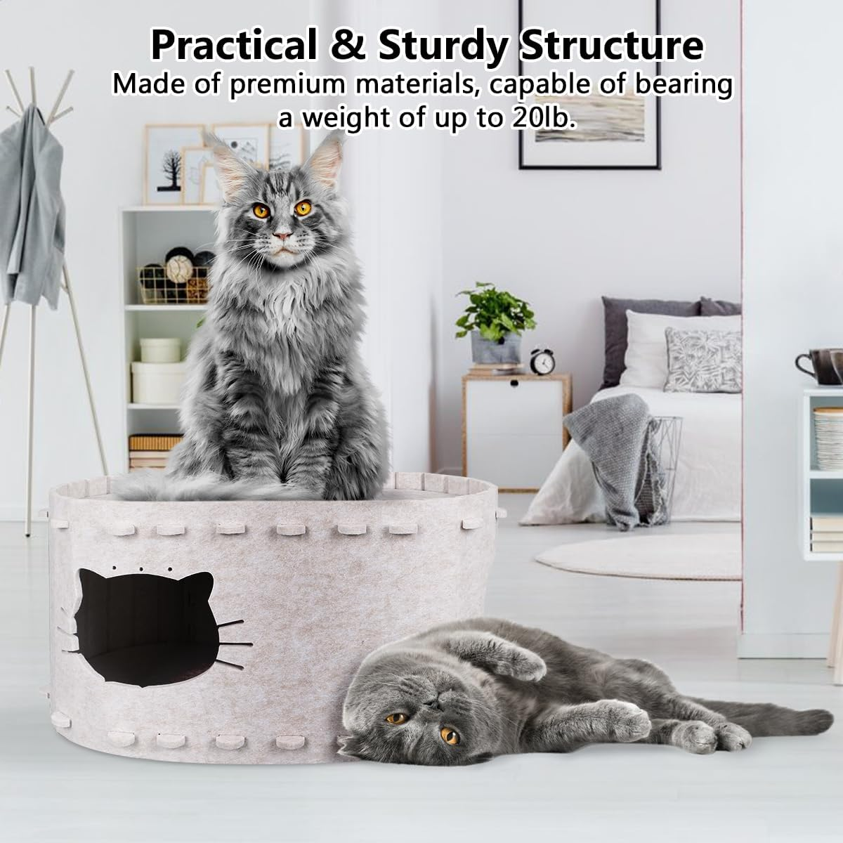 Foldable Cat House, Cat Bed for Indoor Cats, Soft Cat Cave Bed with Cat Scratching Board, Covered Cat Hideaway with Cat Pattern, Stable Cat Cave for Cat and Little Dog image number 5