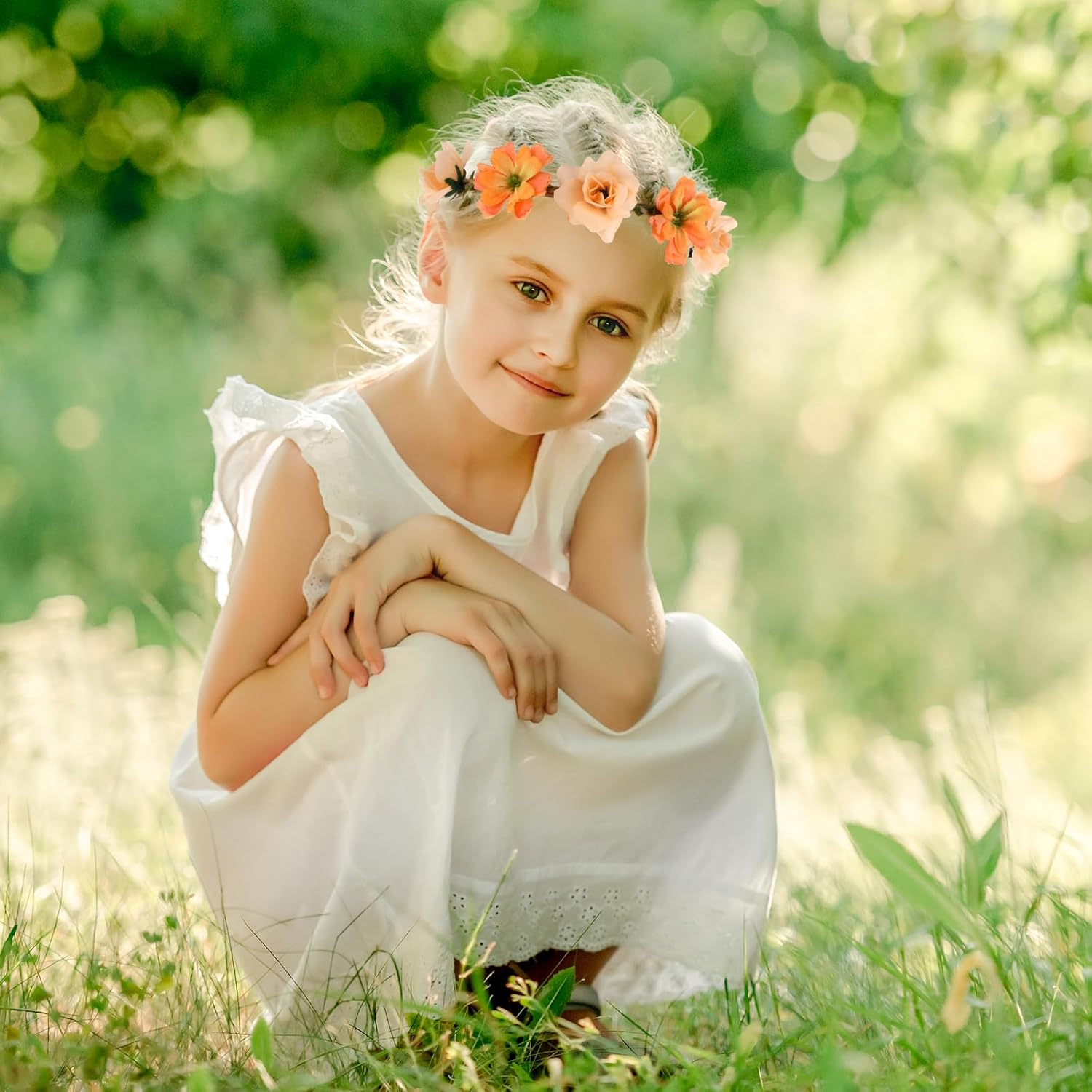 6Pcs Girls Flower Crown Headbands Flower Hair Band for Women Girls, Floral Tiara Hairband Garland Fashion Floral Headbands Wreath Festival Hair Accessories Elastic for Wedding Party Festival Party image number 1