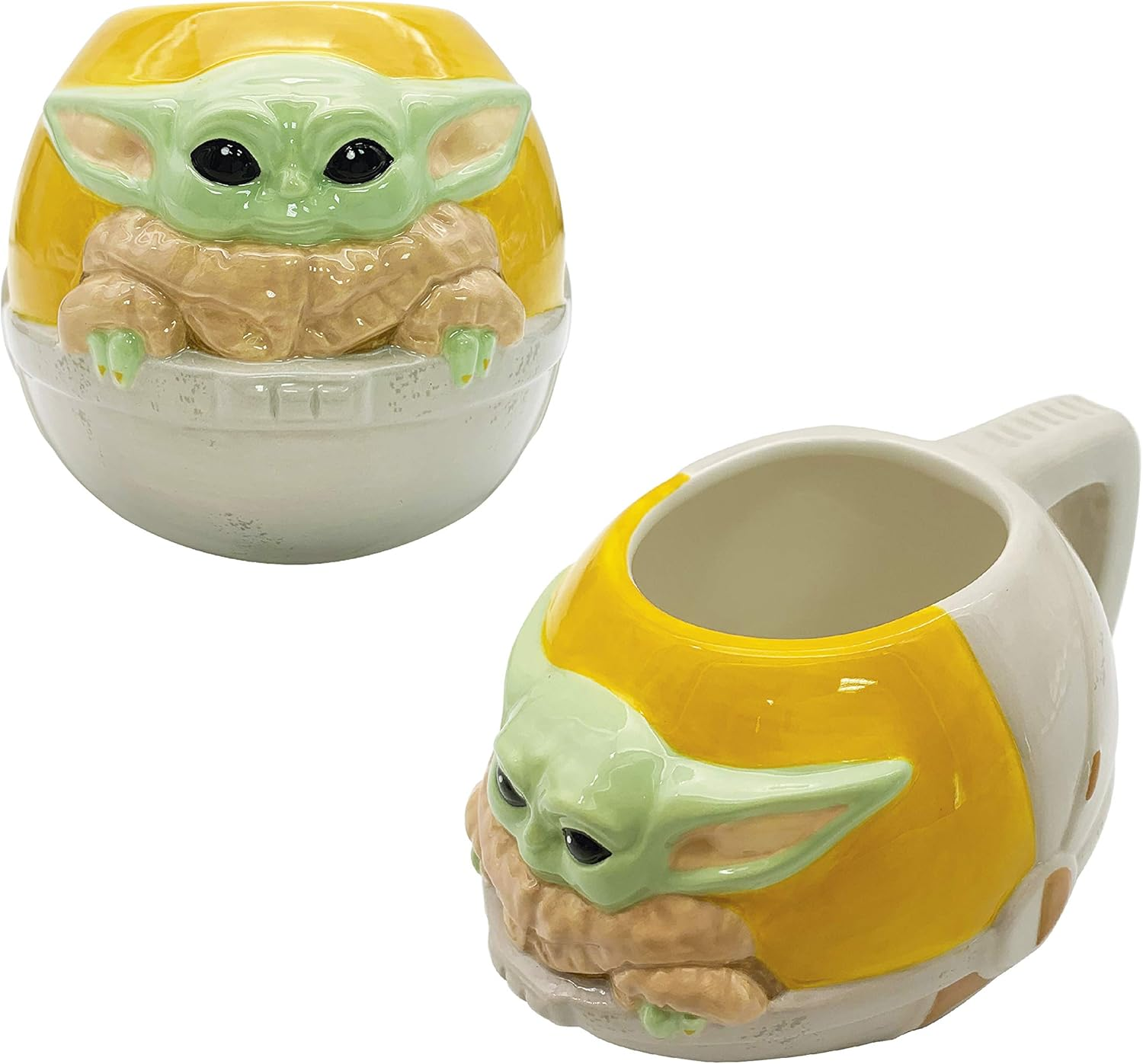 Zak Designs Star Wars the Mandalorian the Child Sculpted Ceramic Coffee Mug Collectible Keepsake with Unique 3D Character, 16 OZ, Baby Yoda in Cradle image number 1
