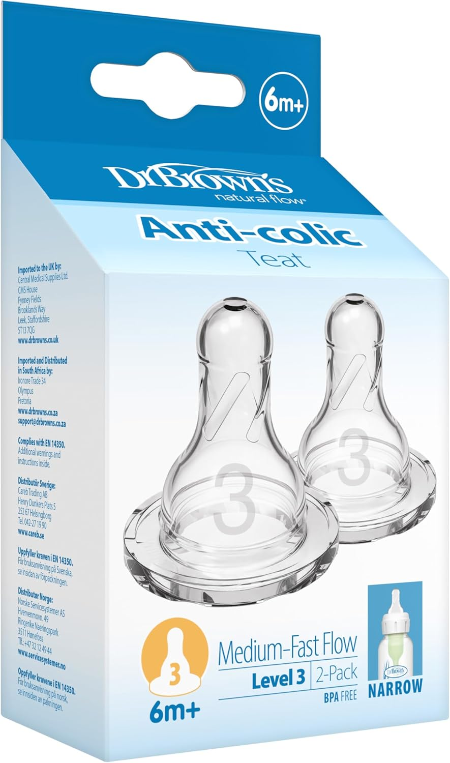 Dr. Brown'S Options with Level 3 Narrow Neck Teats, Clear