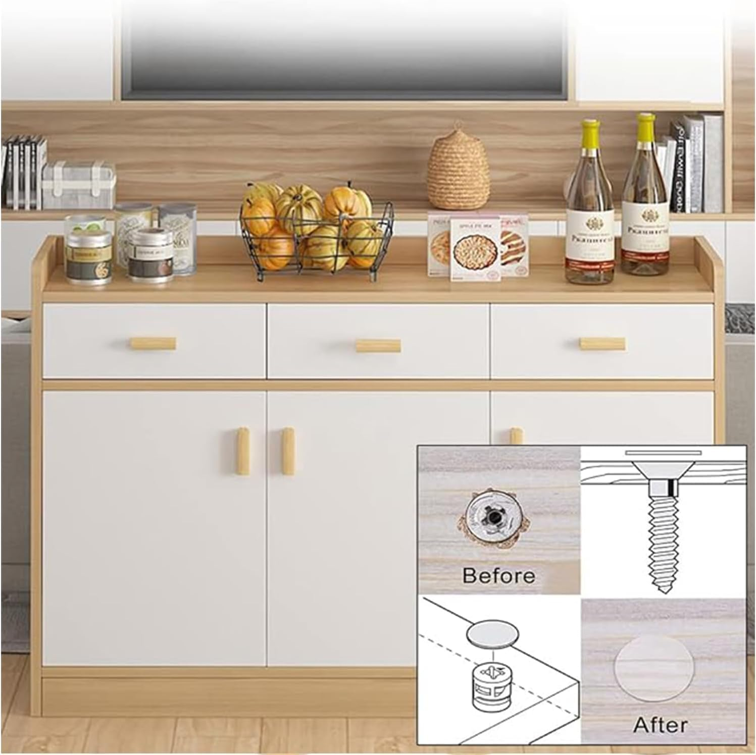 12 Sheet/648 Pcs Wood Texture Screw Caps - PVC Cover Stickers image number 3