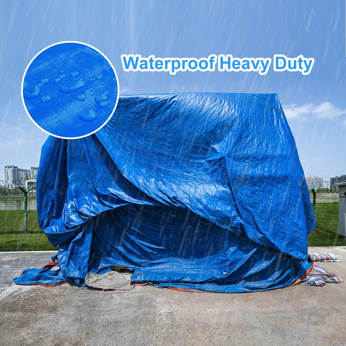 Onarway Tarpaulin 6M X 6M Thicken Tarpaulin Waterproof Heavy Duty 110GSM with Reinforced Grommets, Tarp Sheet Cover for Multipurpose Outdoor Use, Blue