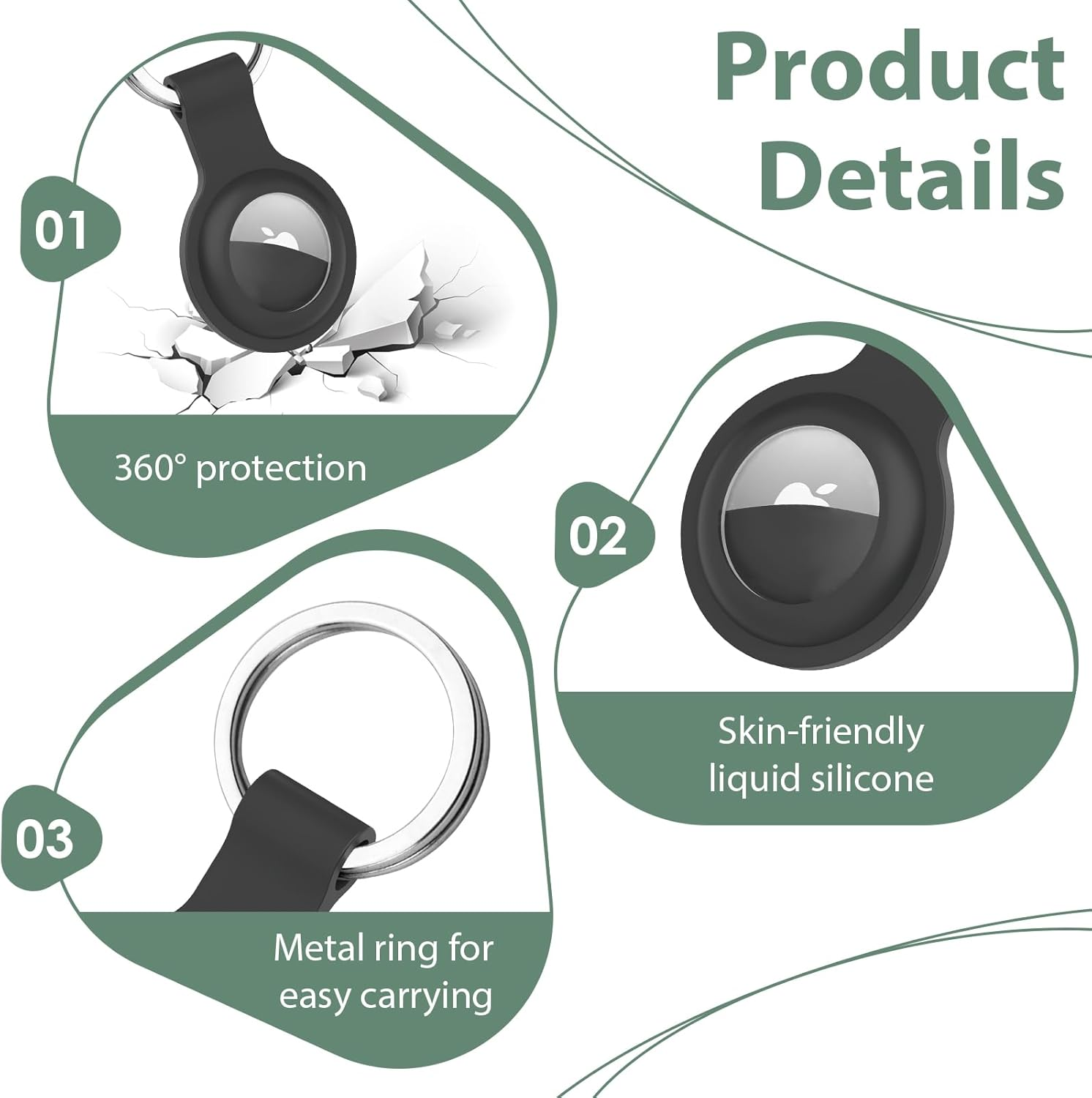 5 Pcs Airtag Holder - Durable Waterproof Airtag Keychain with Soft Silicone Holder, Lightweight and Scratch-Resistant Design, Perfect for Luggage, Keys, Dog Collars, Backpacks, Wallets and More image number 1