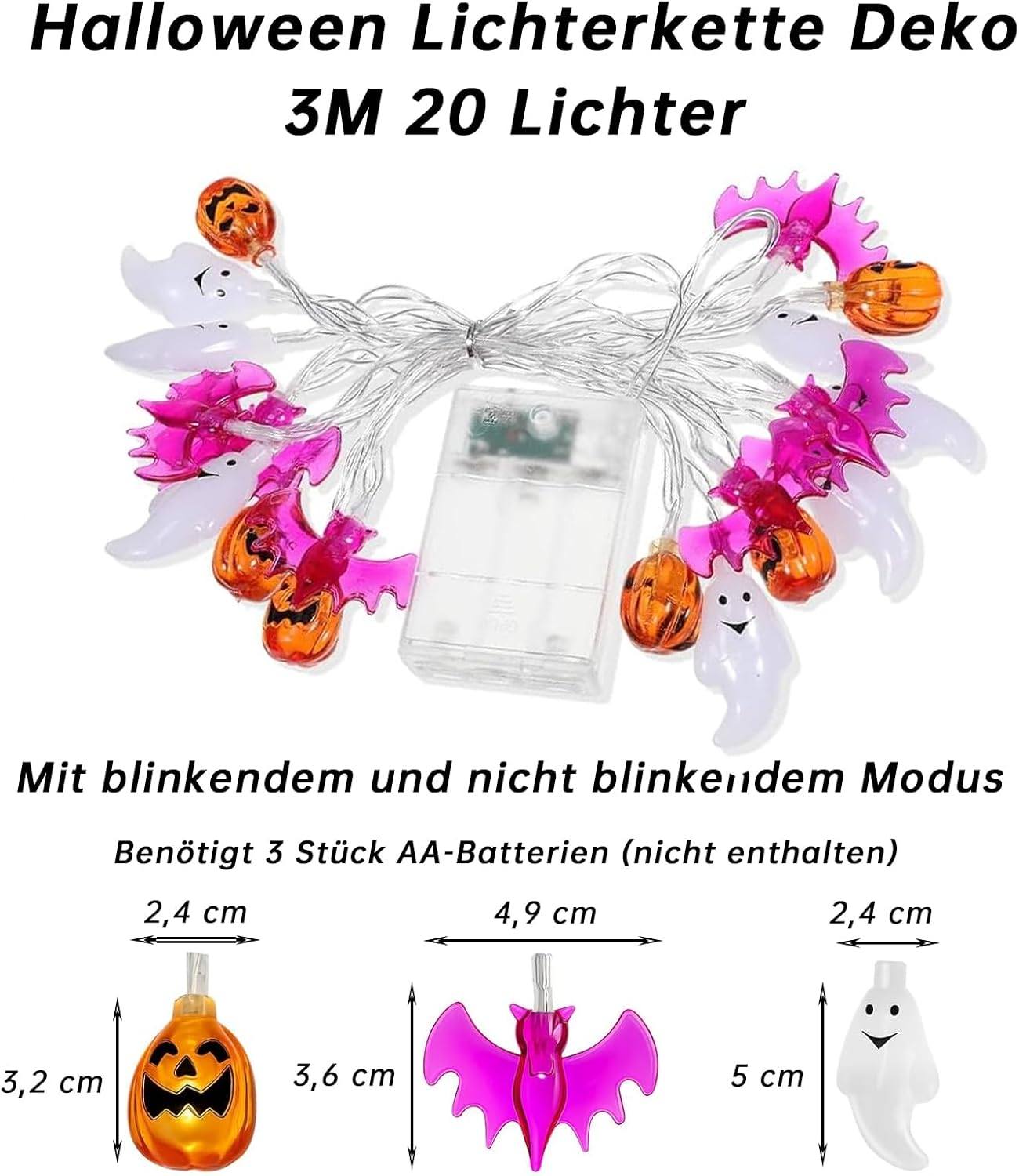 Goldrock 3M 20 LED Halloween String Lights 2 Modes Halloween Decorations Indoor Outdoor Ghost Pumpkin Bat Decoration Helloween image number 2
