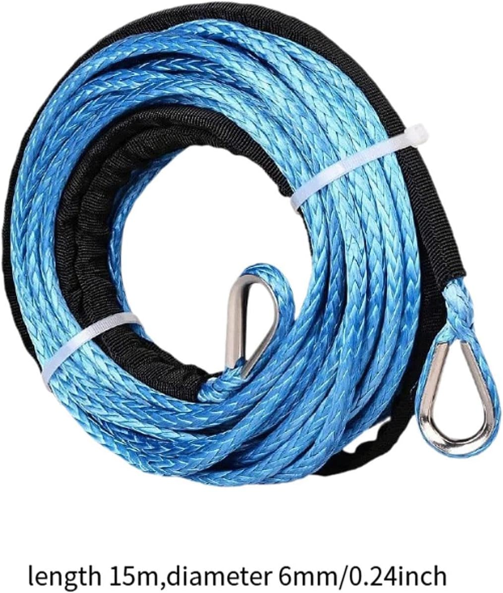 Qcchieus 50Ft X 1/4" Winch Rope Extension Replacement Sturdy for ATV UTV Multipurpose Accessories Tow Rope with Protective Sleeve, Blue - Red image number 7