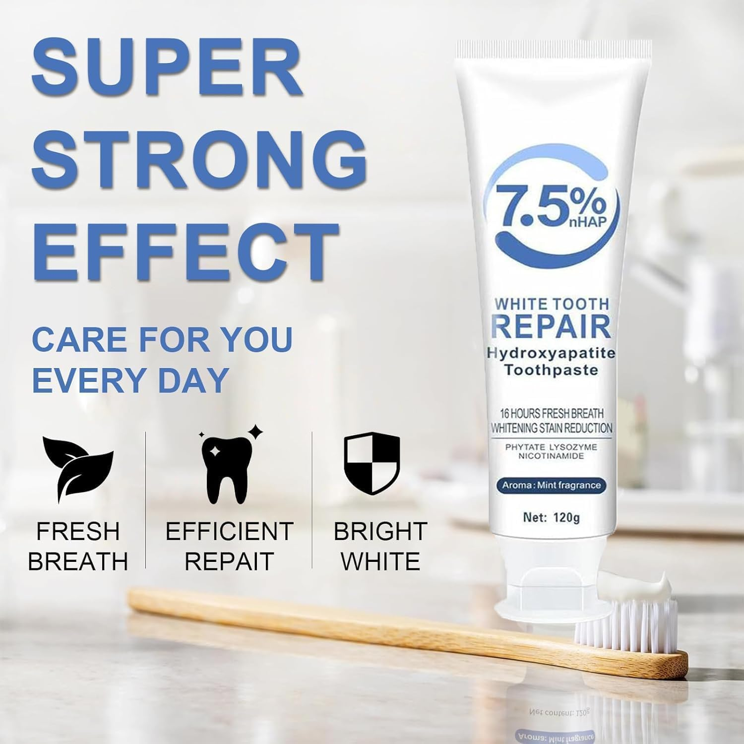Hydroxyapatite Toothpaste, 7.5% Nano Hydroxyapatite Toothpastes for Enamel Protection and Tooth Strengthening, Gentle Mint, Fresh Breath, Daily Use for Oral Health, 4.23Oz (1) image number 2