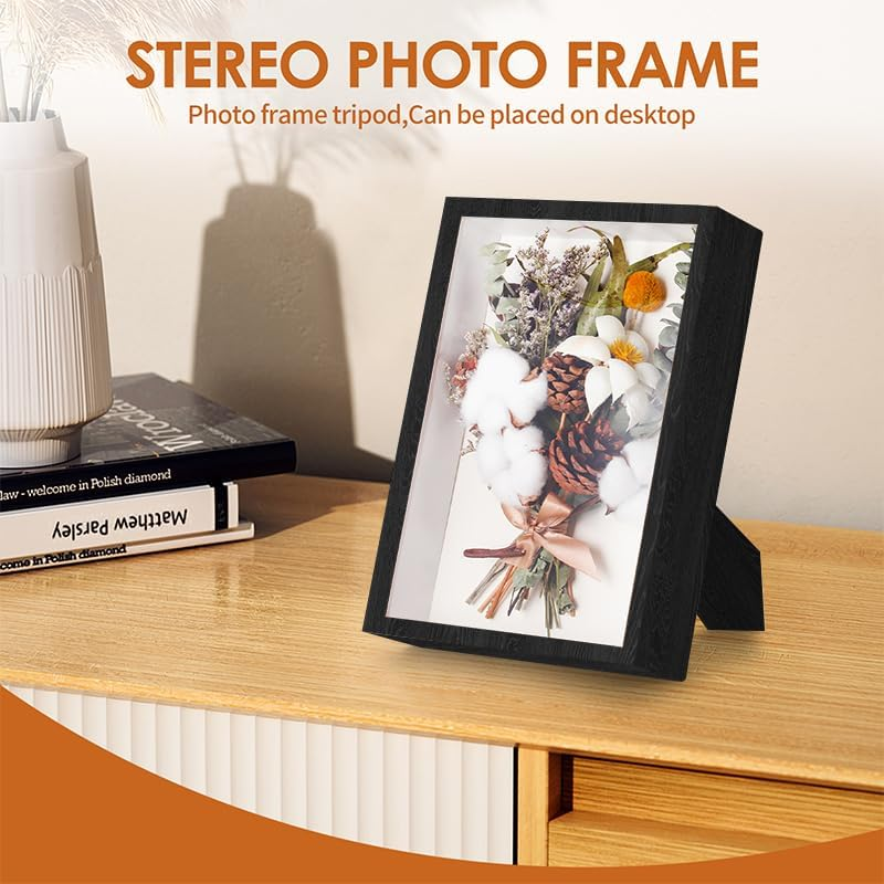 Box Frame, Flower Frame, 3D Picture Frame, Box Picture Frame for Dried Flowers, Crafts, Photos, Money, and Stamps. Great as a Gift for Friends or as Room Decor (Black) image number 1