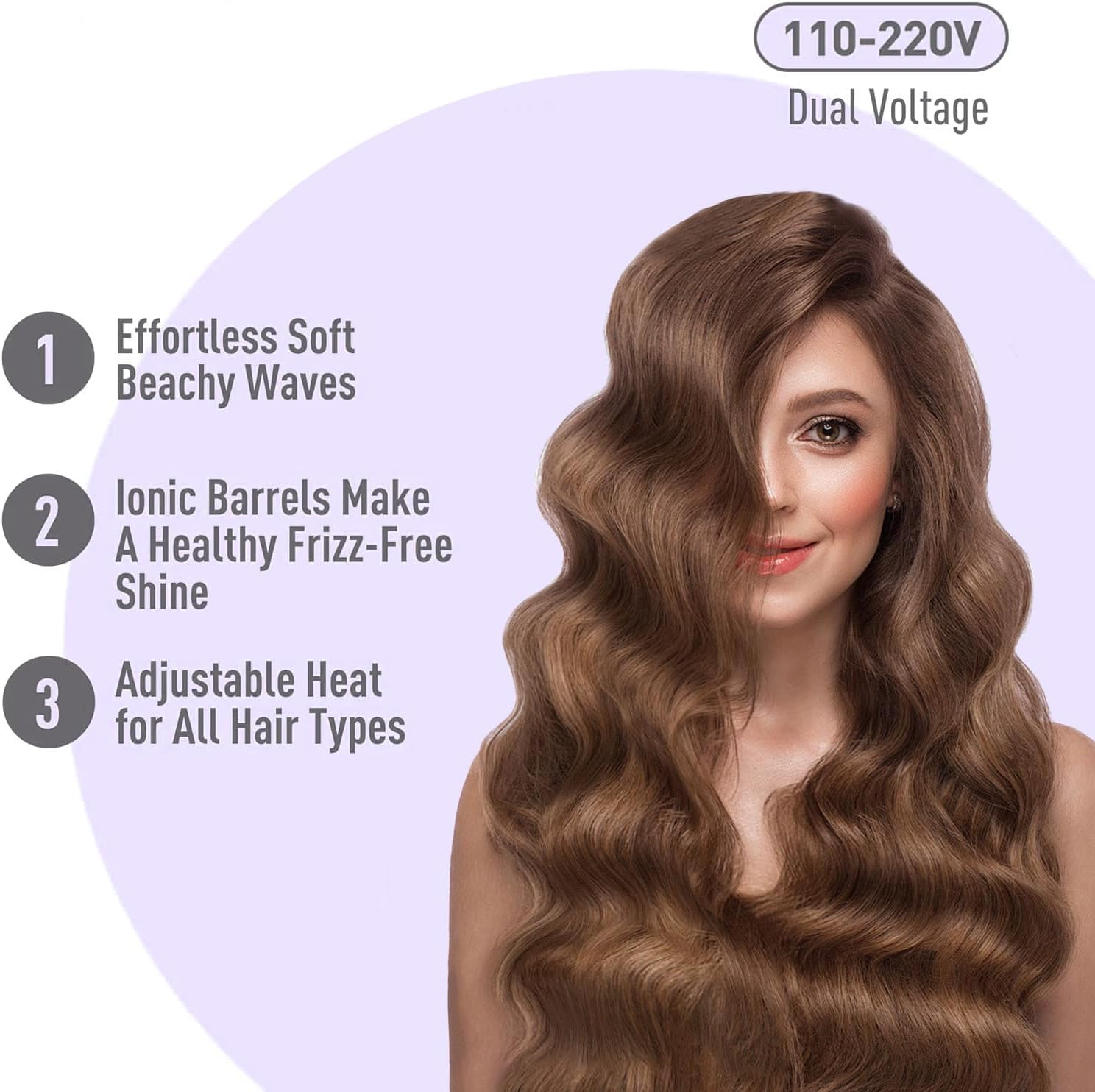 36Mm Curling Iron Hair Crimper Waver - ROVY W Waves Curling Wand, Ionic Deep Waver Hair Curler Tool with Ceramic 3 Barrel for Women, Dual Voltage, Anti-Scald, Easy to Use, 1.42 Inch image number 2