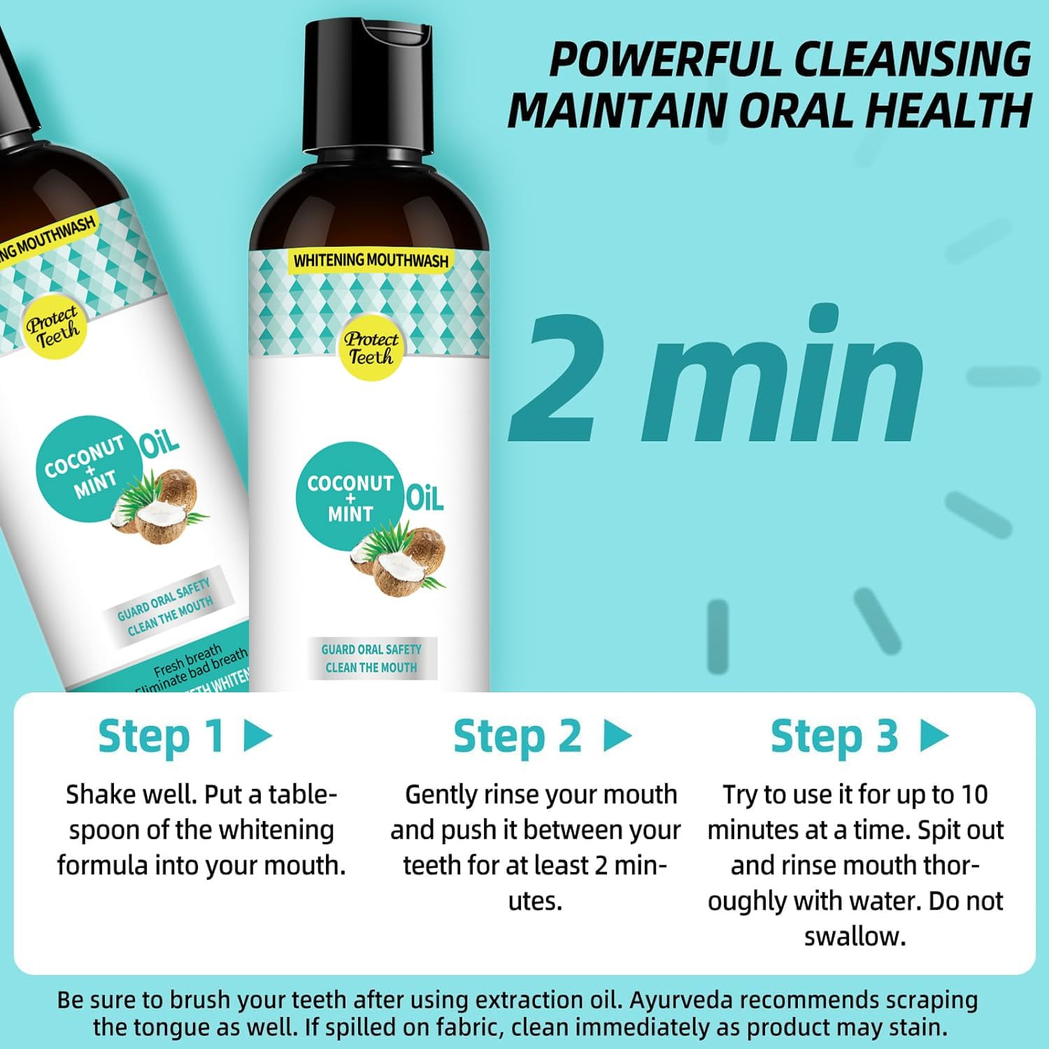 Coconut Pulling & Mint Oil Mouthwash with Tongue Scraper, Natural Coconut & Peppermint Oil-Mouthwash for Oral Care, Supports Teeth Whitening&Fresh Breath image number 2