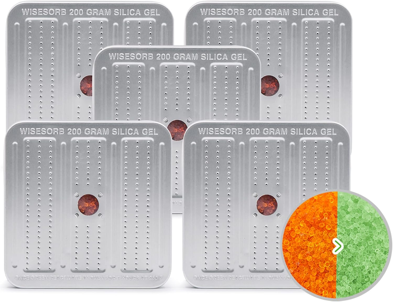 Wisesorb 200 Gram 5 Packs Gun Safe Dehumidifier, Reusable Silica Gel Dehumidifier, Indicating Silica Gel Desiccant Canister (Orange to Green) image number 2