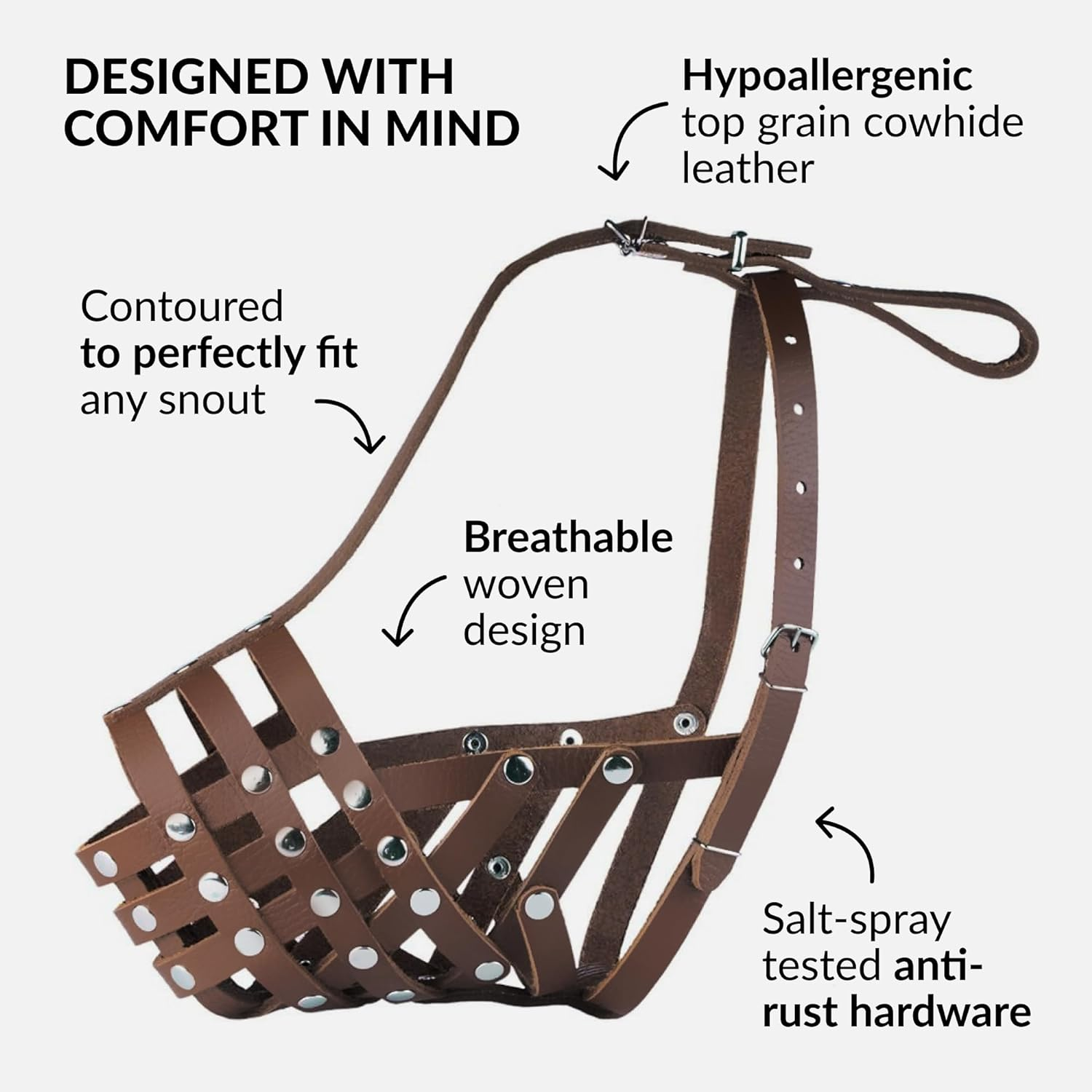 Collardirect Pitbull Dog Muzzle Leather Amstaff Muzzles Staffordshire Terrier Secure Basket (Brown) image number 2