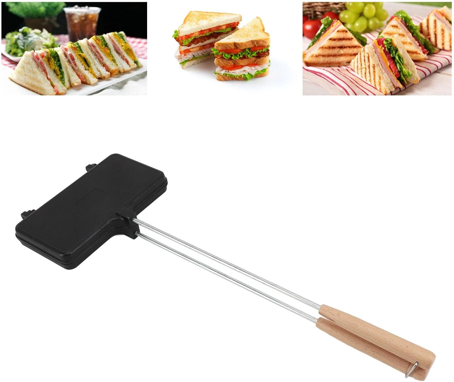 Hot Maker, Aluminum Alloy Grilled Cheese Maker with Long Handle, Double Sided Nonstick Hot Dog Toaster Baking Pan Flip Grill Pan for Breakfast image number 2