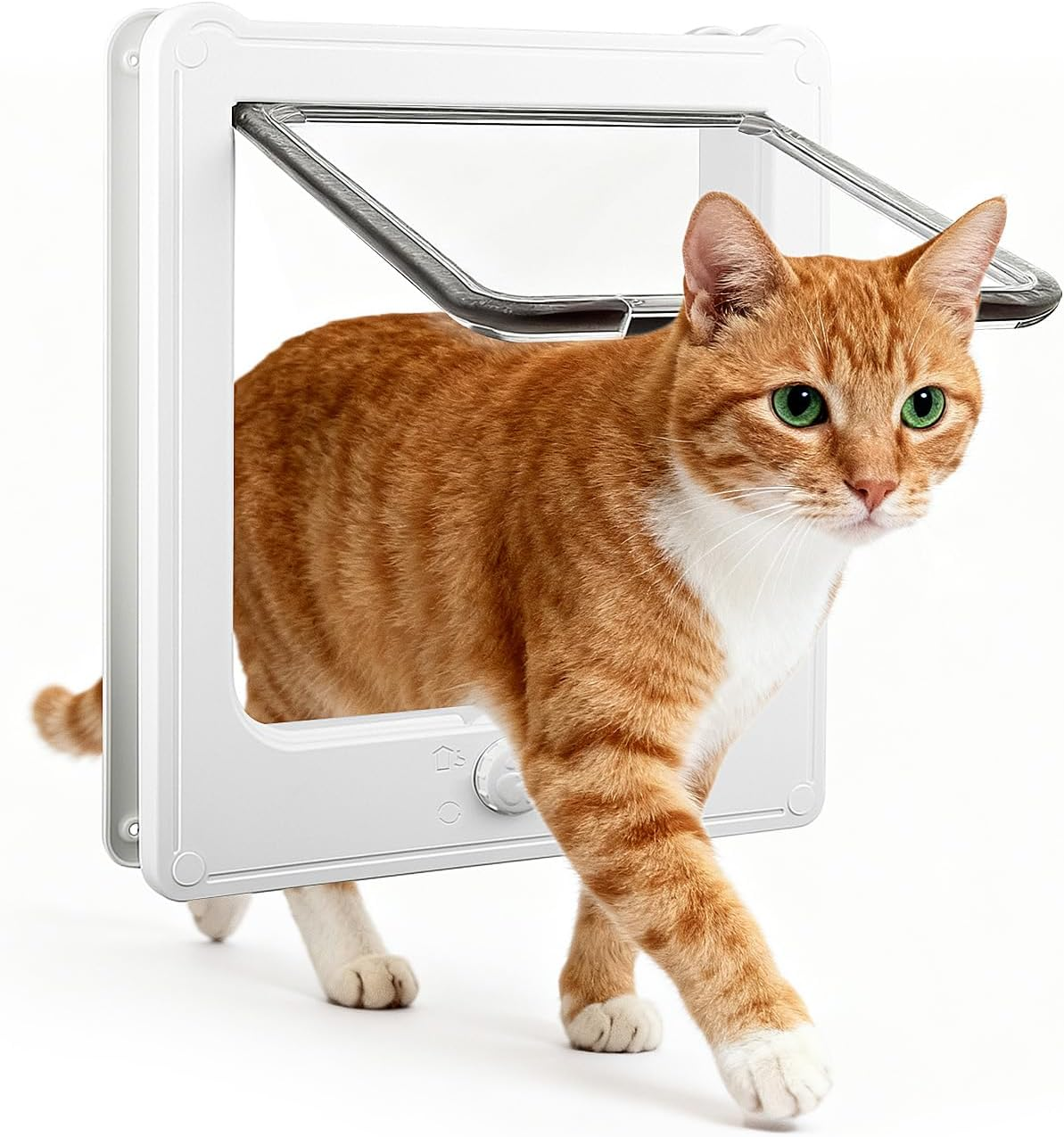 NAMSAN Cat Flap Cat Door with 4-Way Cat Flap Large Cats 27.5 X 23.5 Cm Cat Flap for Indoor Door Windproof Quiet Cat Door for Cats/Puppies, White image number 3