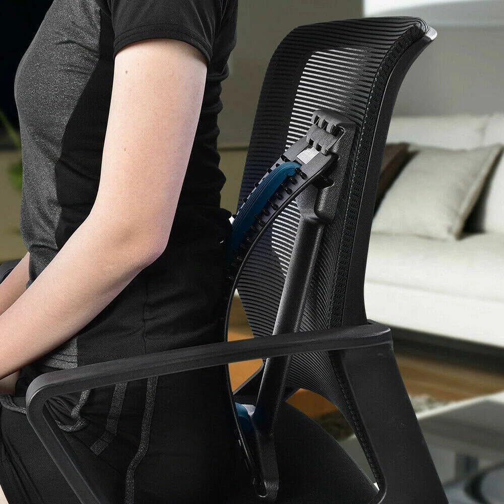 LEDON Back Stretcher Fitness Lumbar Pain Relief Spine Reset Device for Back Stretching Muscle Relaxation Portable Lumbar Support for Home, Office, Car (Blue)