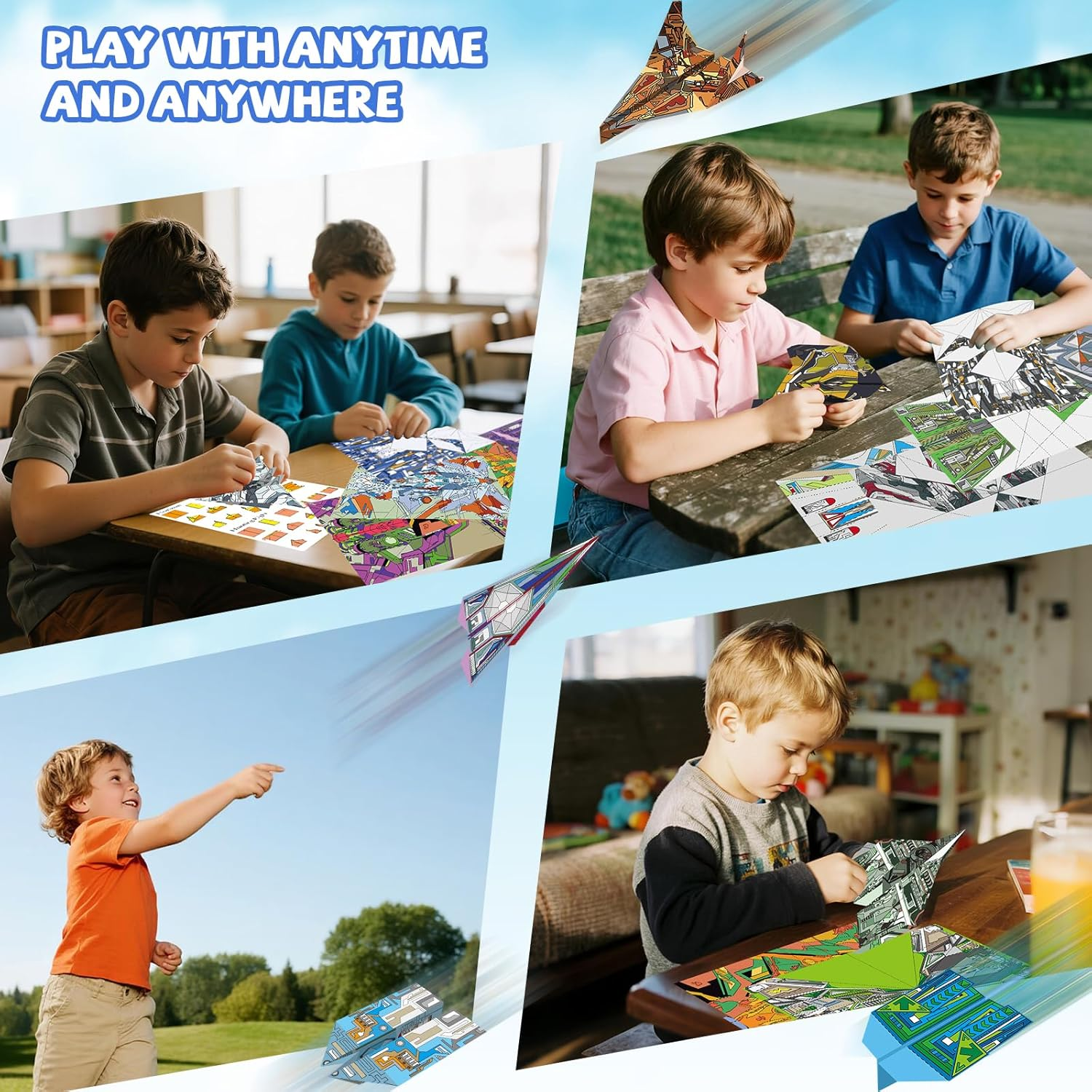 Elfew 48 Sheet Paper Airplane Kit for Kids Ages 8-12, Origami Paper Plane Kits for Boys, Crafts for Kids Activities, Origami Book, Airplane Toys Gifts for Boys and Girls image number 5