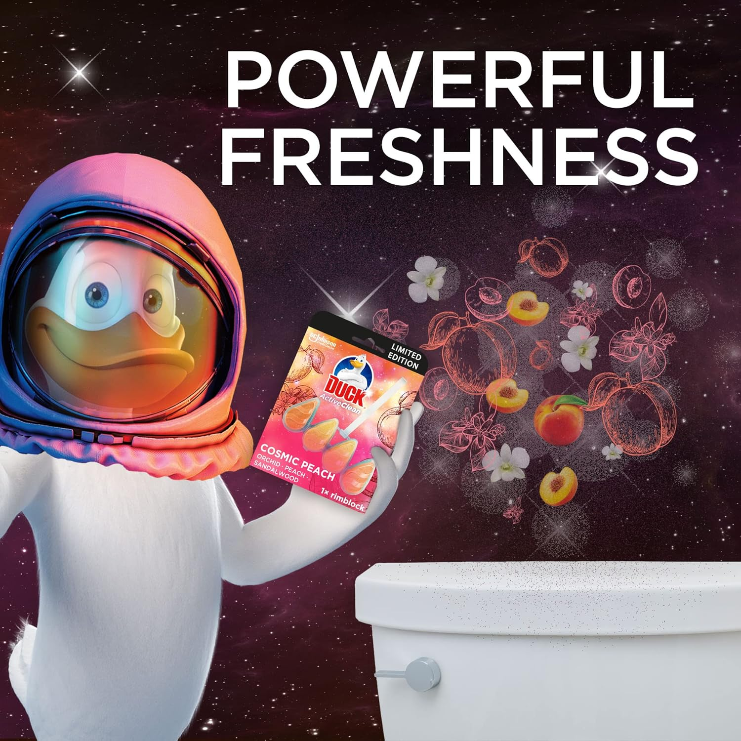 Duck Active Foam Toilet Bowl Cleaner, Foam Cleaner and Toilet Bowl Freshener, Cosmic Peach Fragrance, 38.6G image number 5