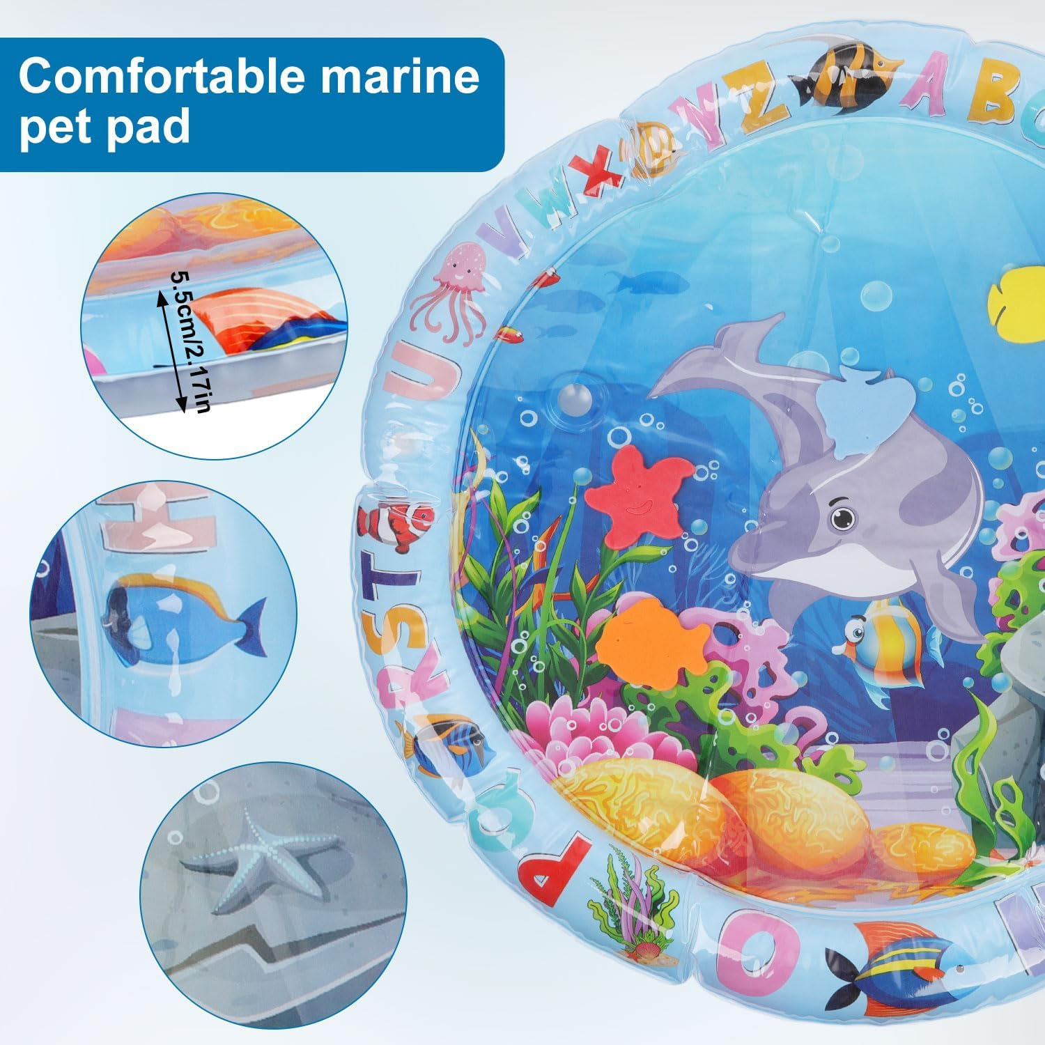 NQEUEPN Water Play Mat for Cats, Cat Play Pad, Funny Water Game for Pets, Sensory Water Pad Toy for Pets, Dogs, Cats Playing Alone in the Water (Round Grey Whale) image number 6