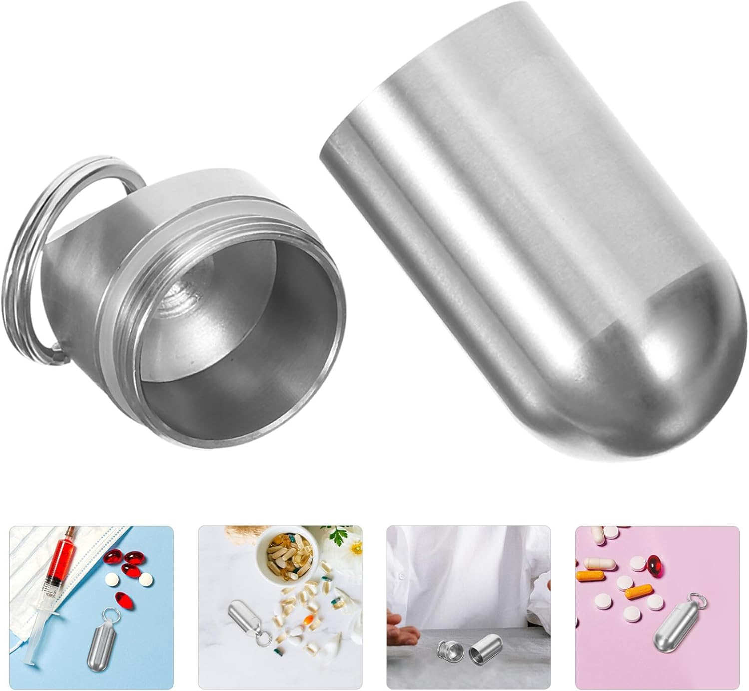 Iplusmile Metal Pill Organizer, Portable Waterproof Medicine Holder Keychain, Mini Pill Case for Outdoor Camping and Travel