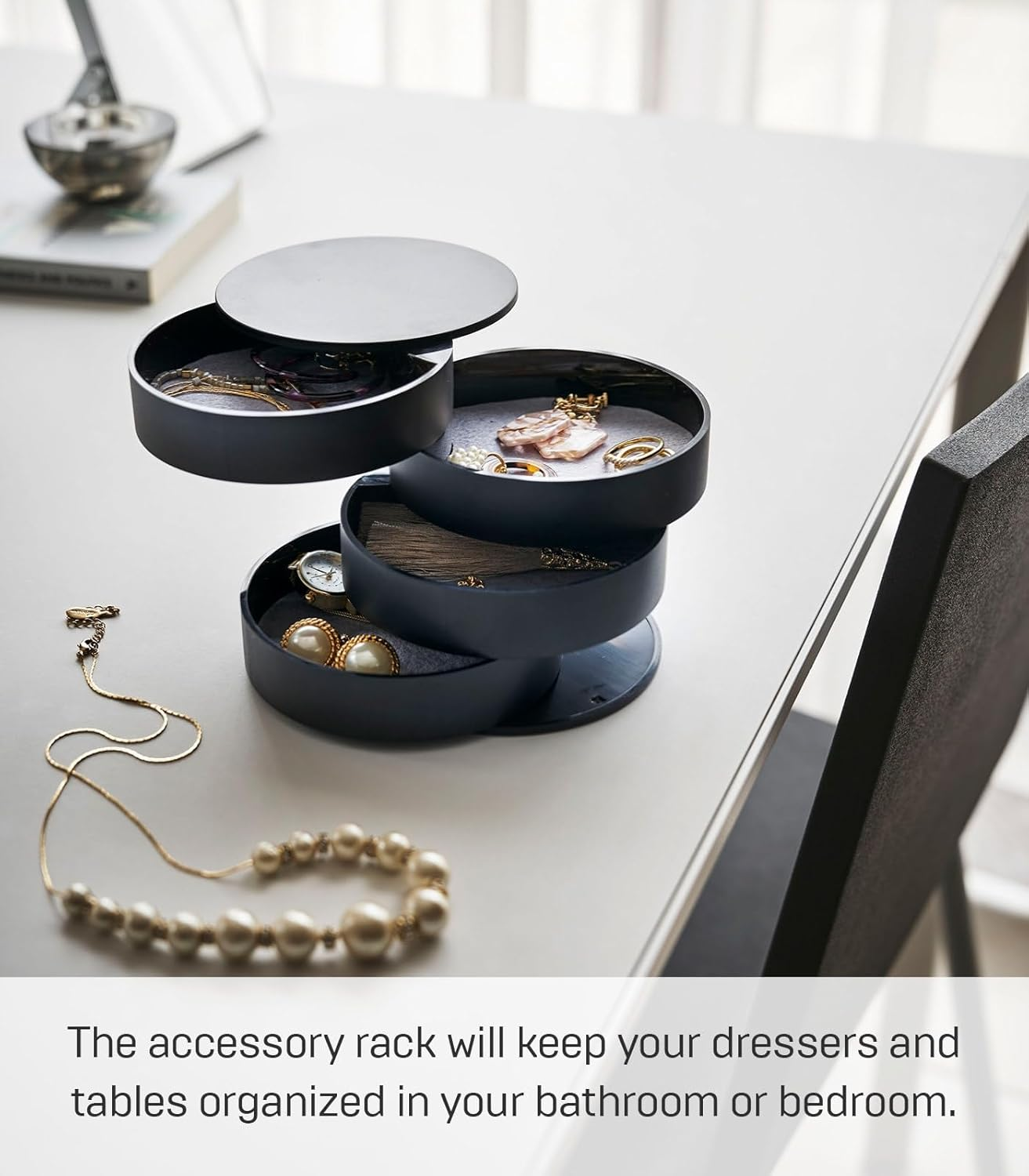 YAMAZAKI Home Tower 4-Tiered Accessory Tray Black image number 2